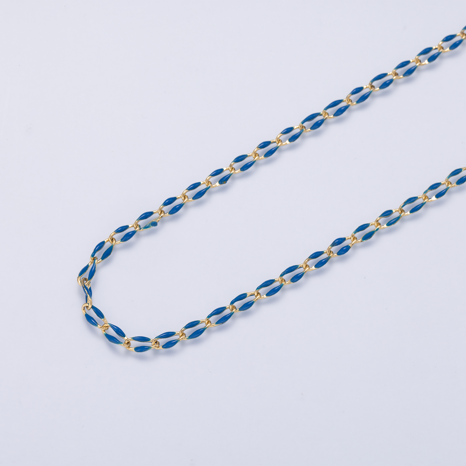 16K Gold Filled 3mm Dark Blue Enamel Link Unfinished Chain by Yard | Roll-01882