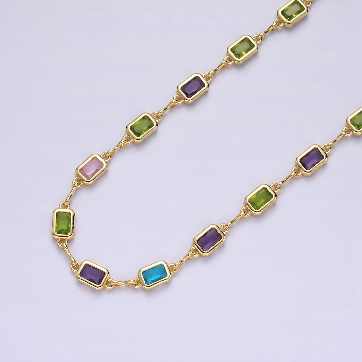14K Gold Filled 5.3mm Multicolor CZ Baguette Figure Eight Link Unfinished Chain | ROLL-01362