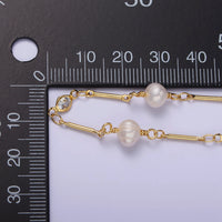 14K Gold Filled Ringed Button White Freshwater Pearl Clear CZ Unfinished Jewelry Making Chain | ROLL-1410 - DLUXCA