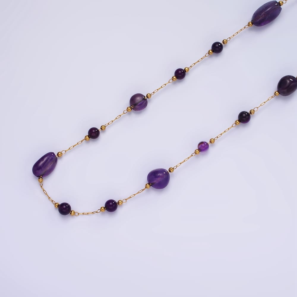 Stainless Steel 5mm Amethyst, Aventurine, Aquamarine Gemstone Rosary Paperclip Ball Satellite Unfinished Chain by Yard | Roll-01500