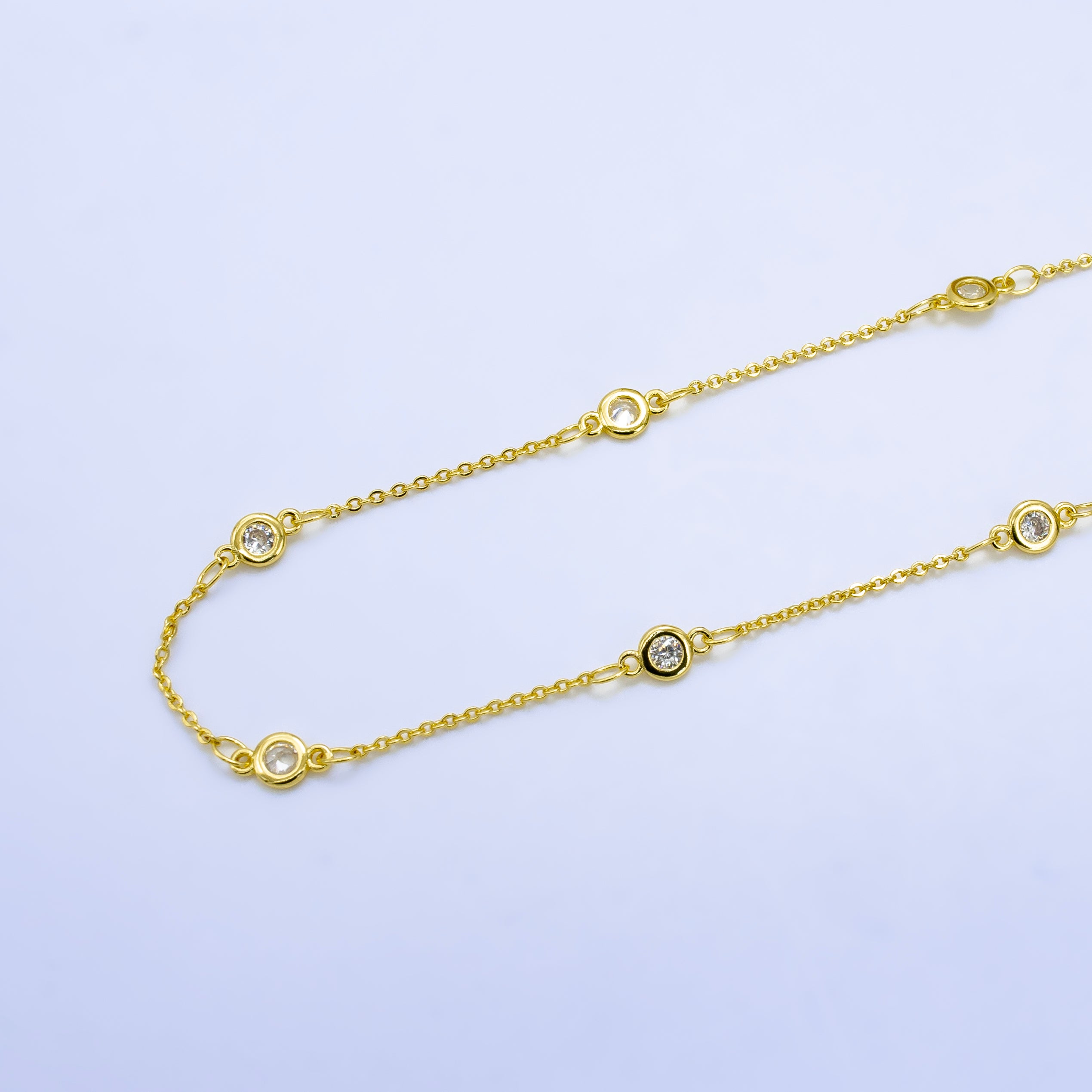 24K Gold Filled 19mm Spaced CZ Bezel Satellite Chain by Yard | Roll-1532