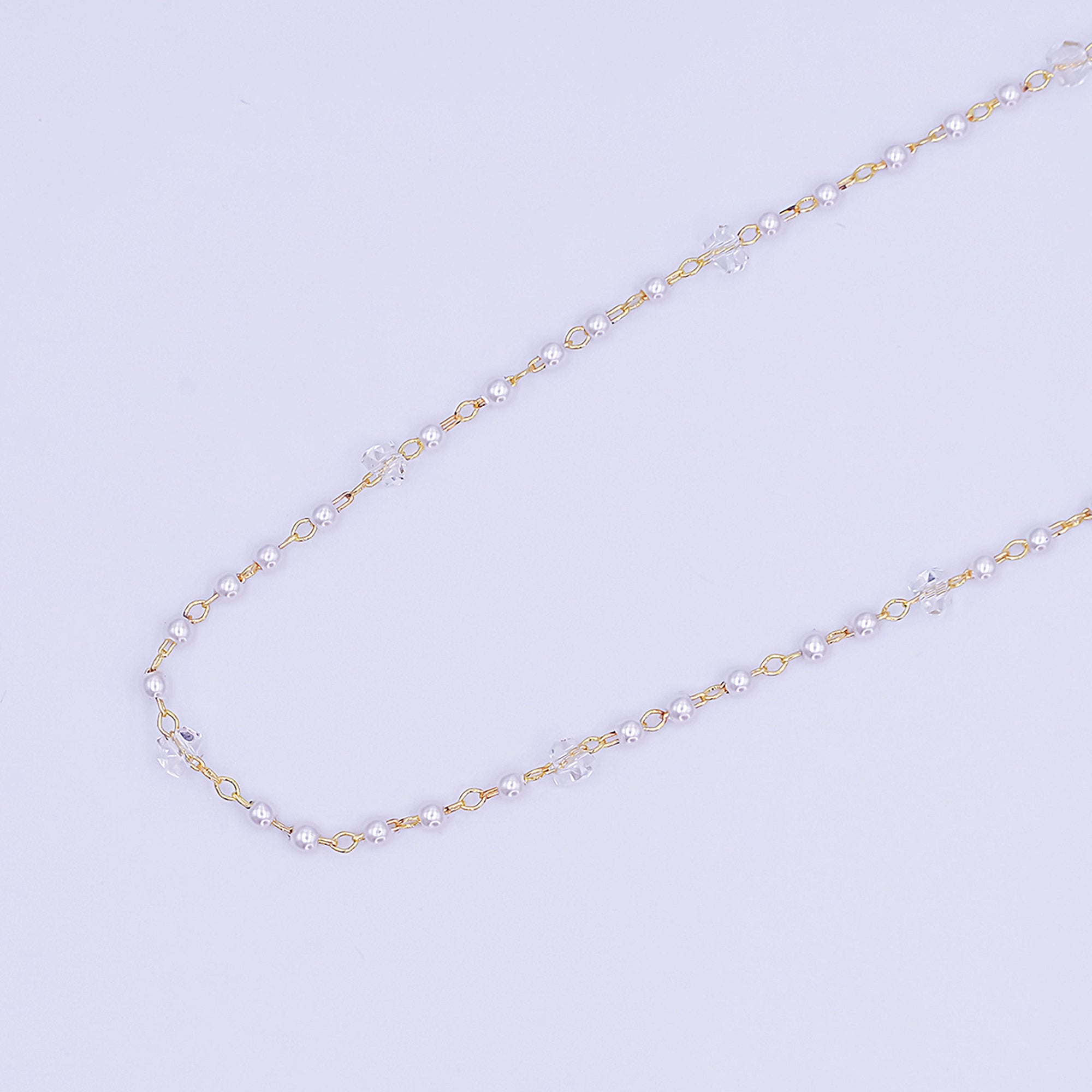 24K Gold Filled 2.8mm Shell Pearl Clear Crystal Link Unfinished Chain by Yard | Roll-1662