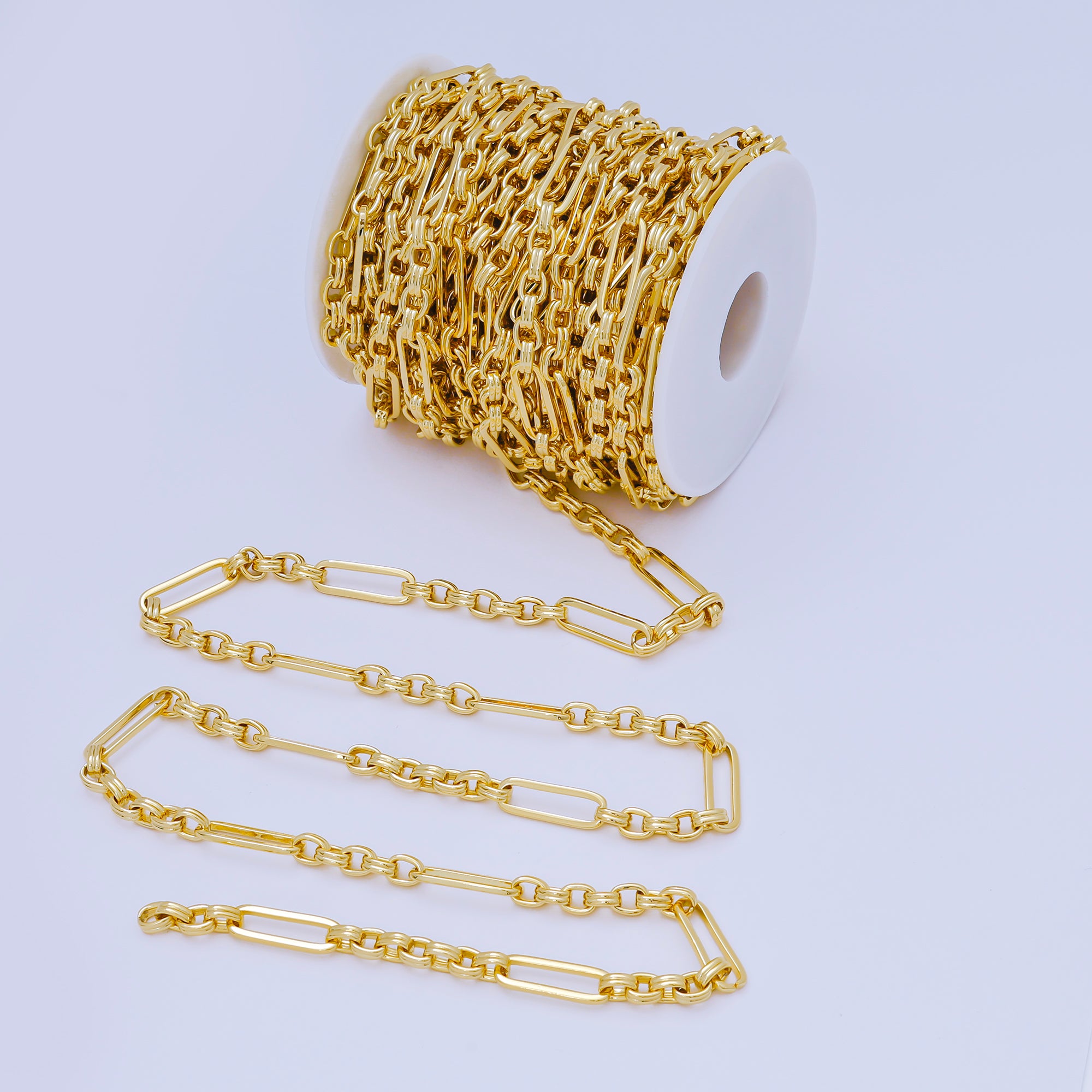 24K Gold Filled 6.5mm Paperclip Figaro Chain by Yard | ROLL-1674