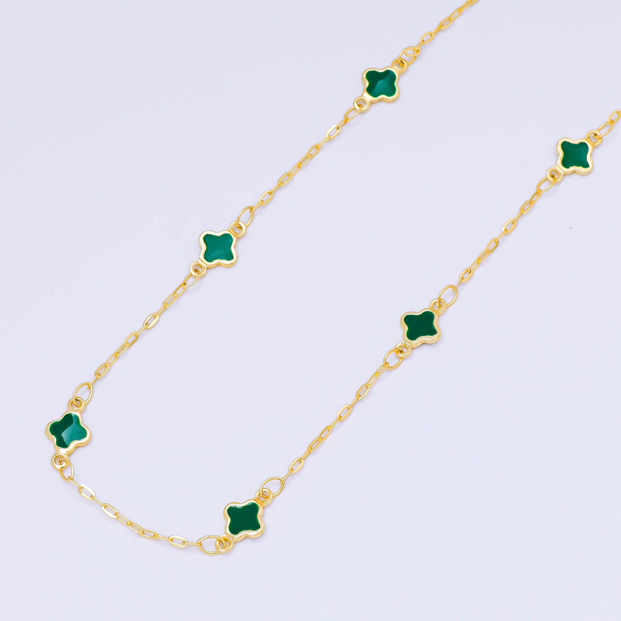 24K Gold Filled 1.5mm Enamel Lucky Clover Unfinished Satellite Chain by Yard | ROLL-1675 - ROLL-1678
