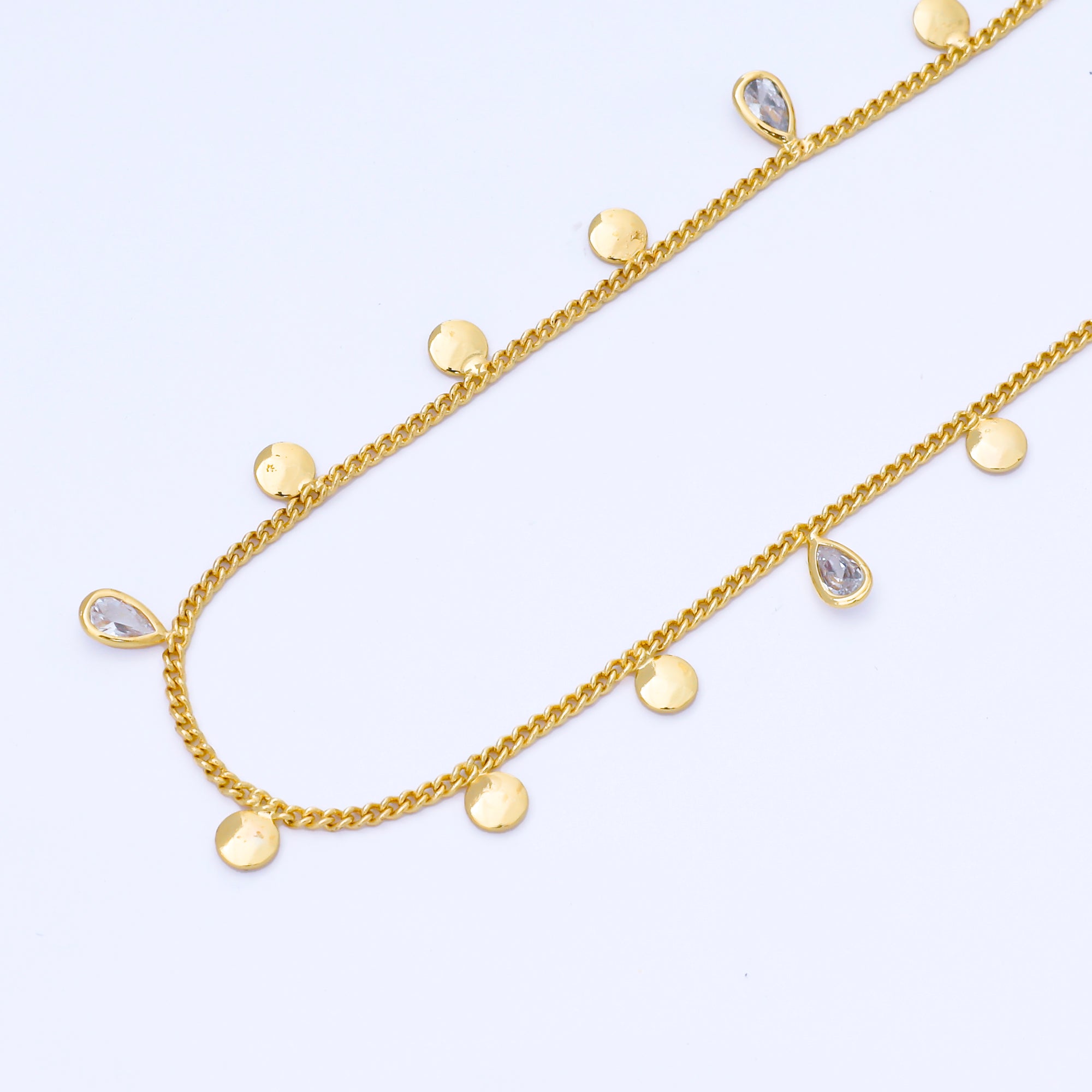 24K Gold Filled 1.4mm Teardrop Clear CZ Cable Satellite Unfinished Chain by Yard | ROLL-1681