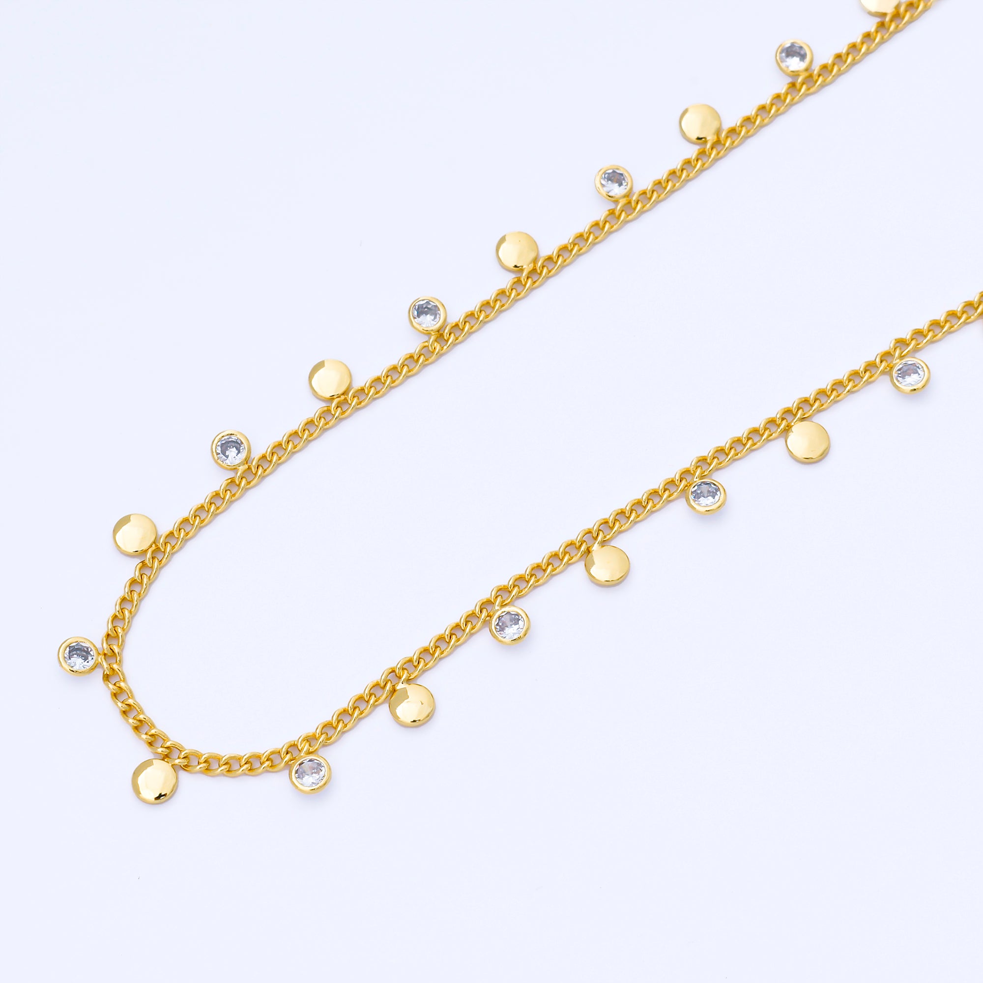 24K Gold Filled 1.9mm Cable Chain w. Round CZ Drop Unfinished Chain by Yard | Roll-1682