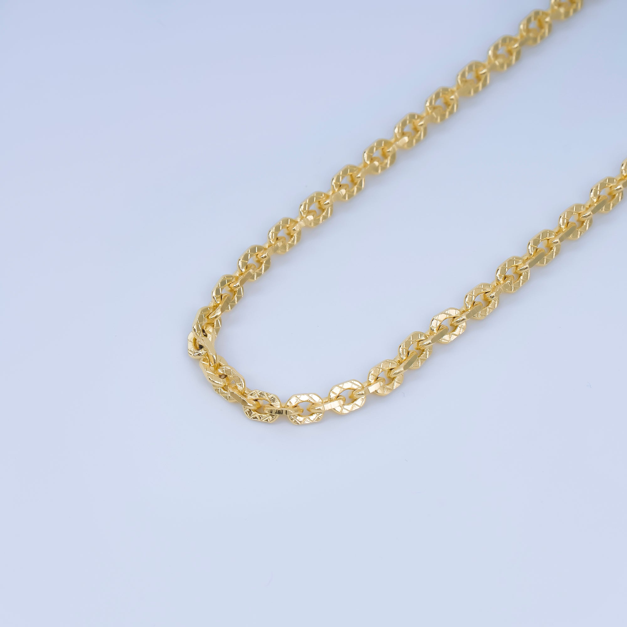 24K Gold Filled 3.4mm X Textured Rolo Cable Unfinished Chain by Yard | ROLL-1684