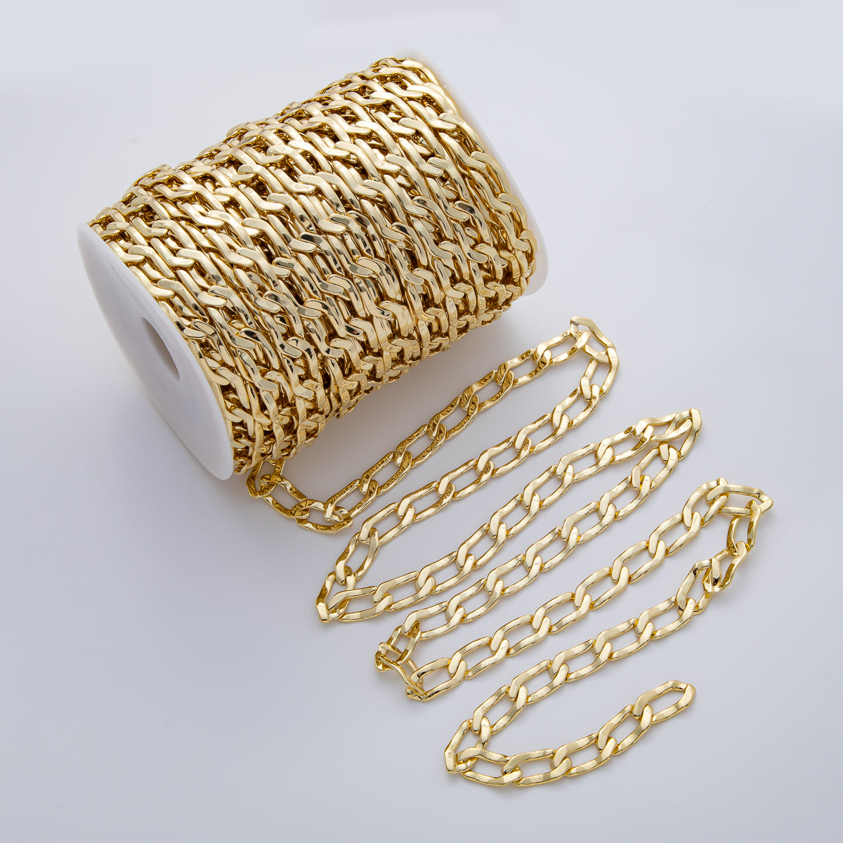 16K Gold Filled 22mm x 10mm Flat Curb Unfinished Chain by Yard | Roll-1767