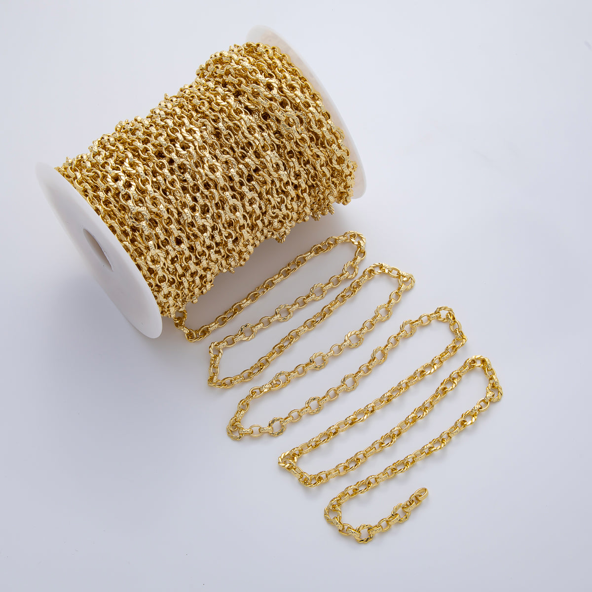 18K Gold Filled 12mm x 9.5mm Hammered Cable Unfinished Chain by Yard | Roll-1770