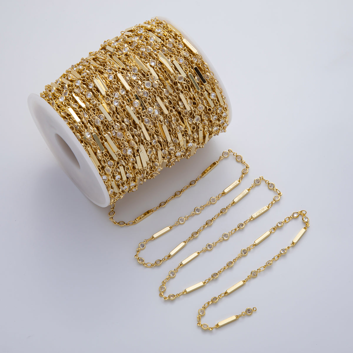 18K Gold Filled 2mm Clear CZ Round Bar Unfinished Chain by Yard | Roll-1777