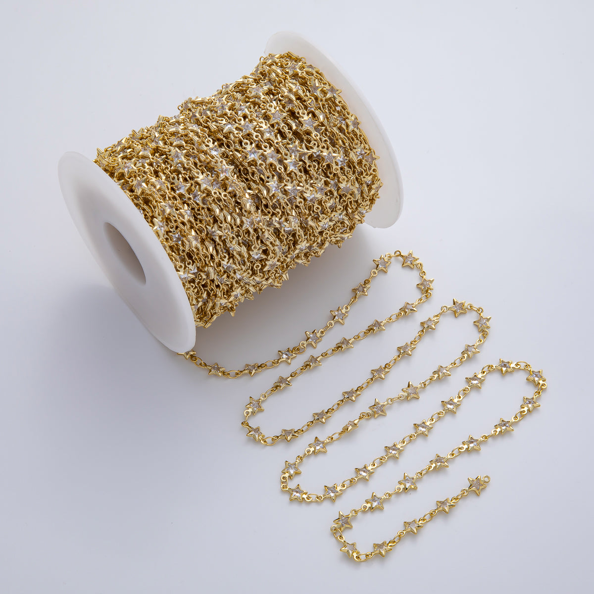 18K Gold Filled 10mm x 6mm Clear Celestial Star Unfinished Chain by Yard | Roll-1781