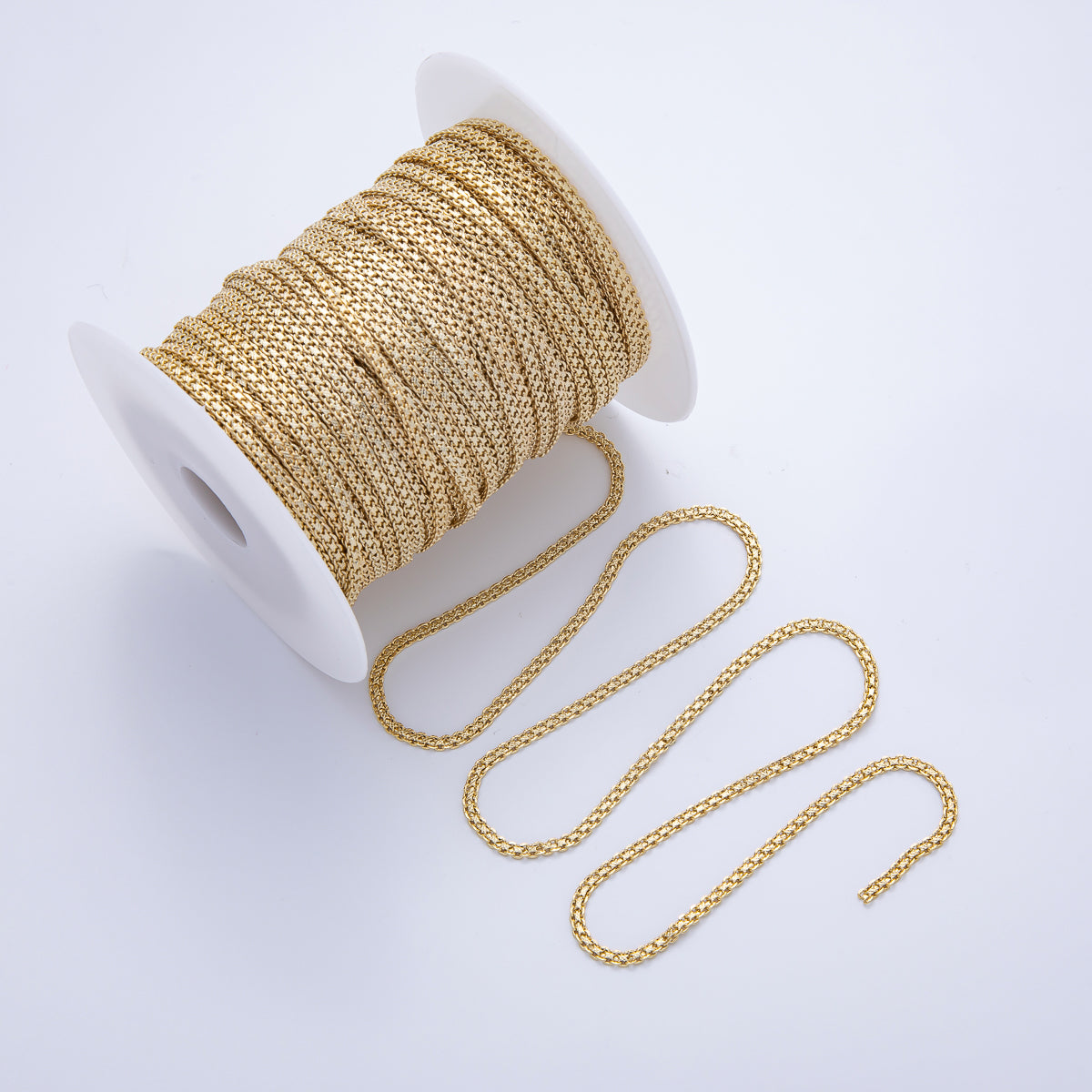 16K Gold Filled 3mm Textured Box Chain Unfinished Chain by Yard | ROLL-1822