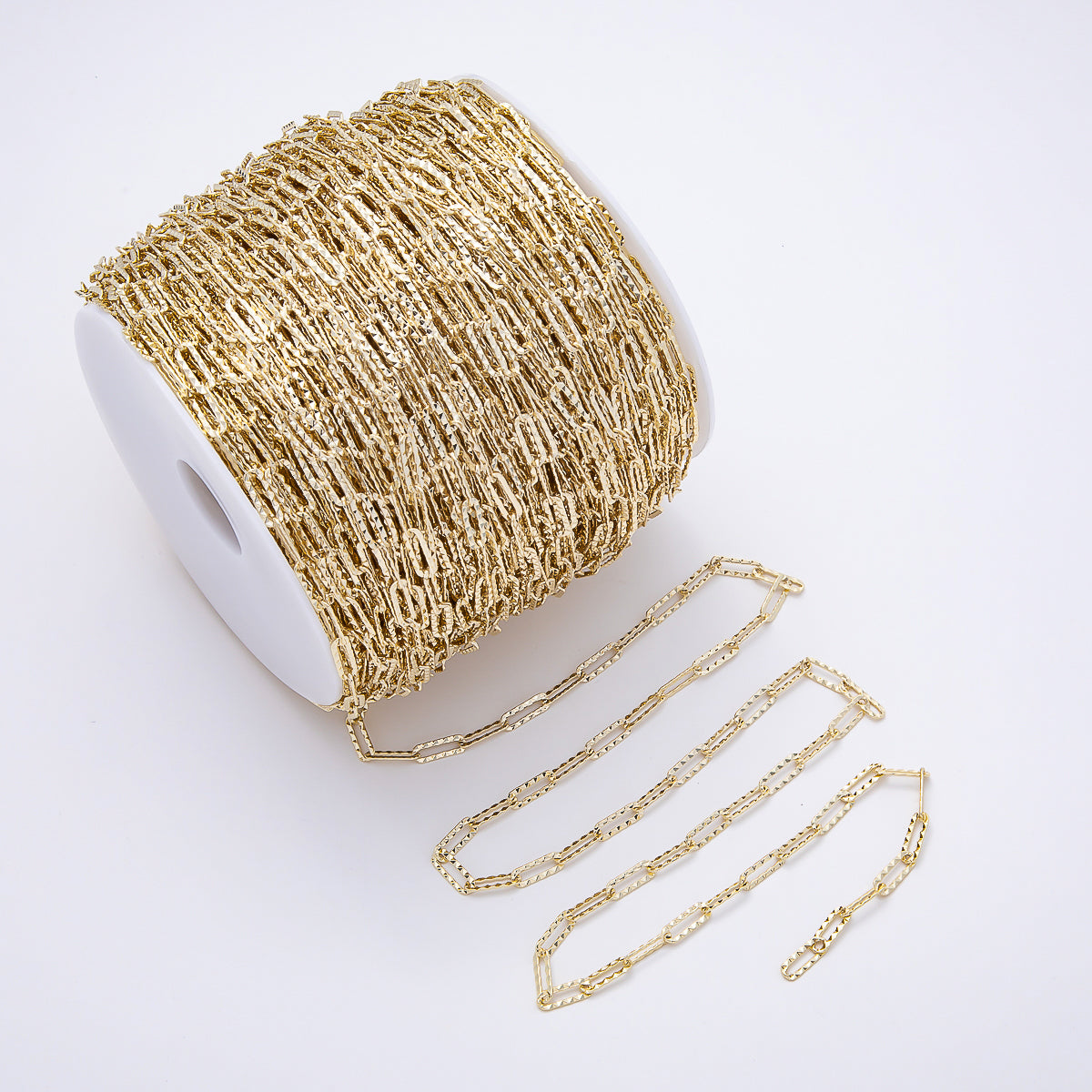 16K Gold Filled 4mm x 11.5mm Geometric Edged Paperclip Unfinished Chain by Yard | Roll-01880