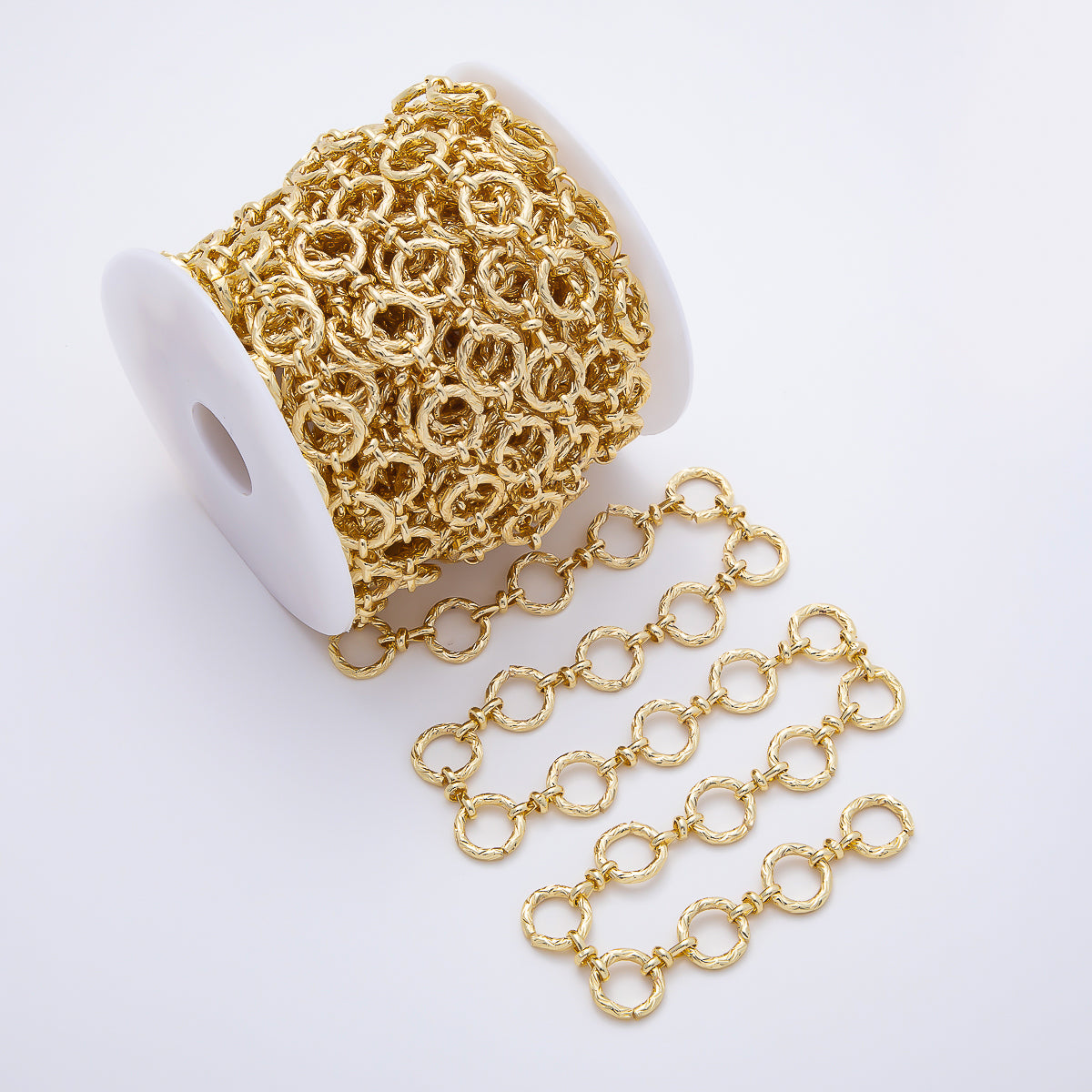 PVD Gold Stainless Steel 15mm Lined Textured  Geometric Rolo Unfinished Chain by Yard | Roll-01885