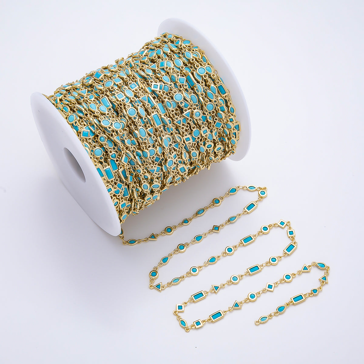 16K Gold Filled 5mm Blue Turquoise Multi Cut Bezel Gemstone Chain by Yard | Roll-01887