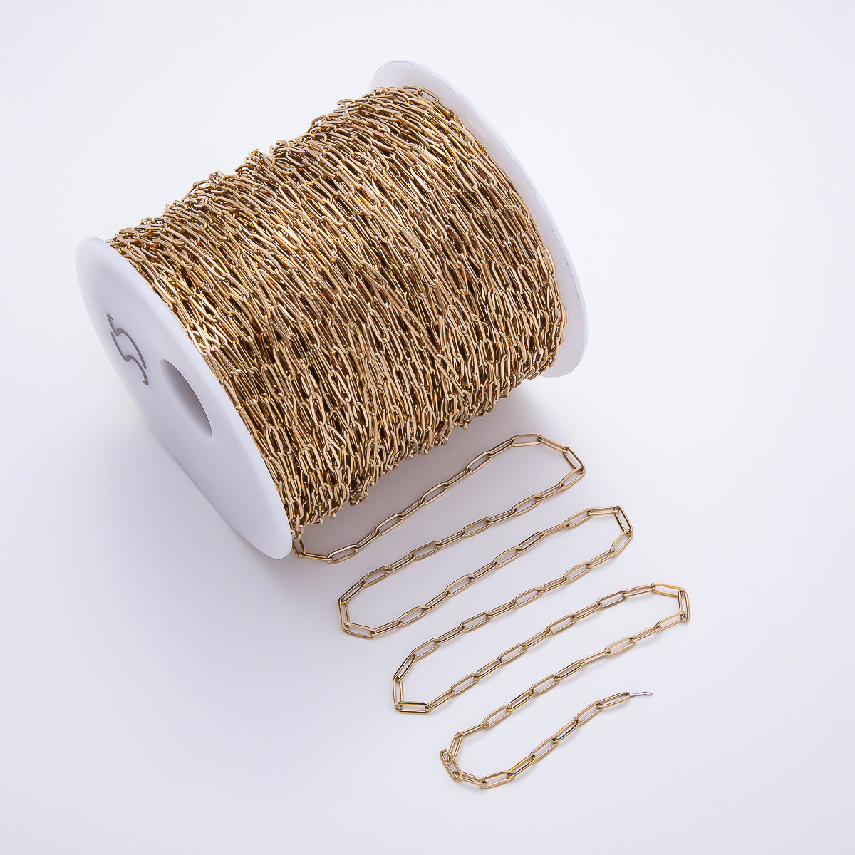 PVD Gold Stainless Steel 8.8mm x 3mm Minimalist Paperclip Unfinished Chain by Yard | Roll-01892