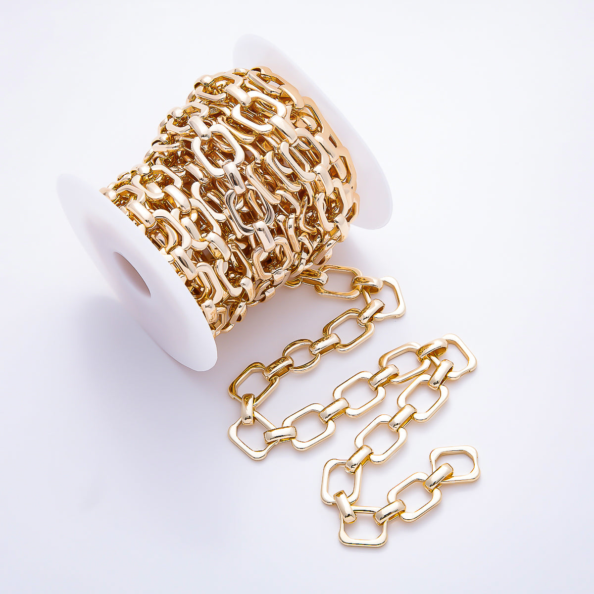16K Gold Filled 14.5mm x 12mm Edged Minimalist Paperclip Unfinished Chain by Yard | Roll-01897