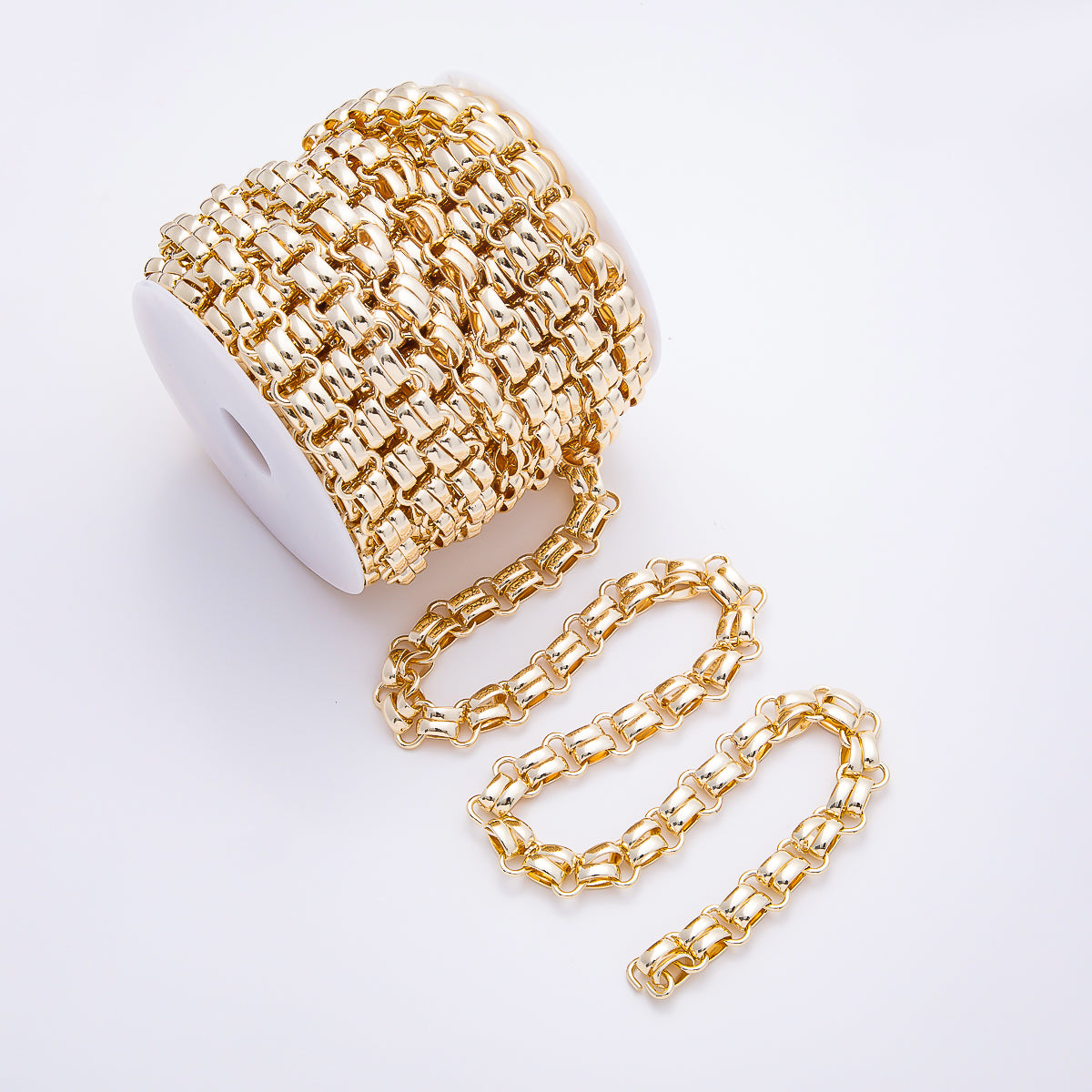 16K Gold Filled 12mm Double Scalloped Link Panther Unfinished Chain by Yard | Roll-01899