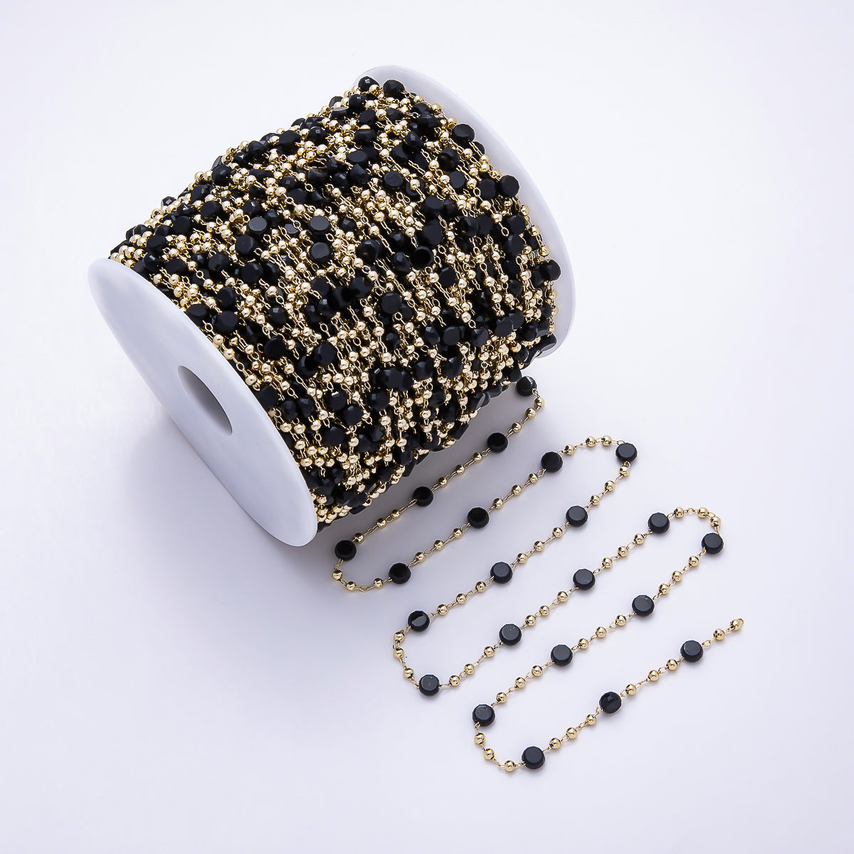 16K Gold Filled 6mm Black Crystal Rondelle Bead Unfinished Chain by Yard | Roll-01902