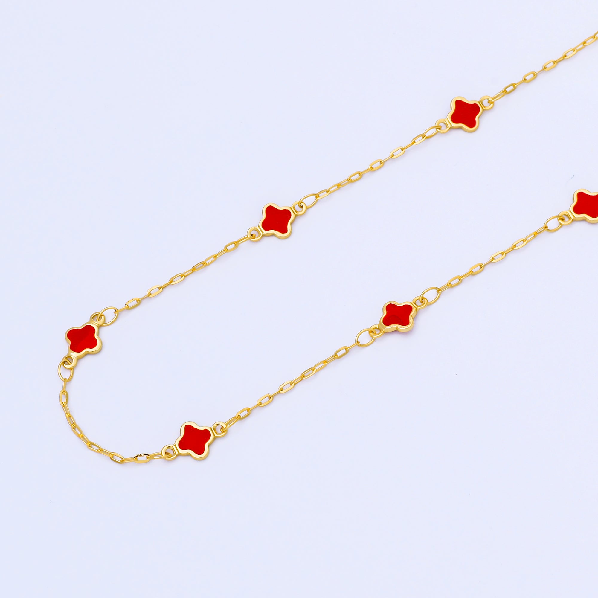 24K Gold Filled Red, Blue, Yellow, White Enamel Quatrefoil Paperclip Unfinished Chain by Yard | Roll-2006 ~ Roll-2009