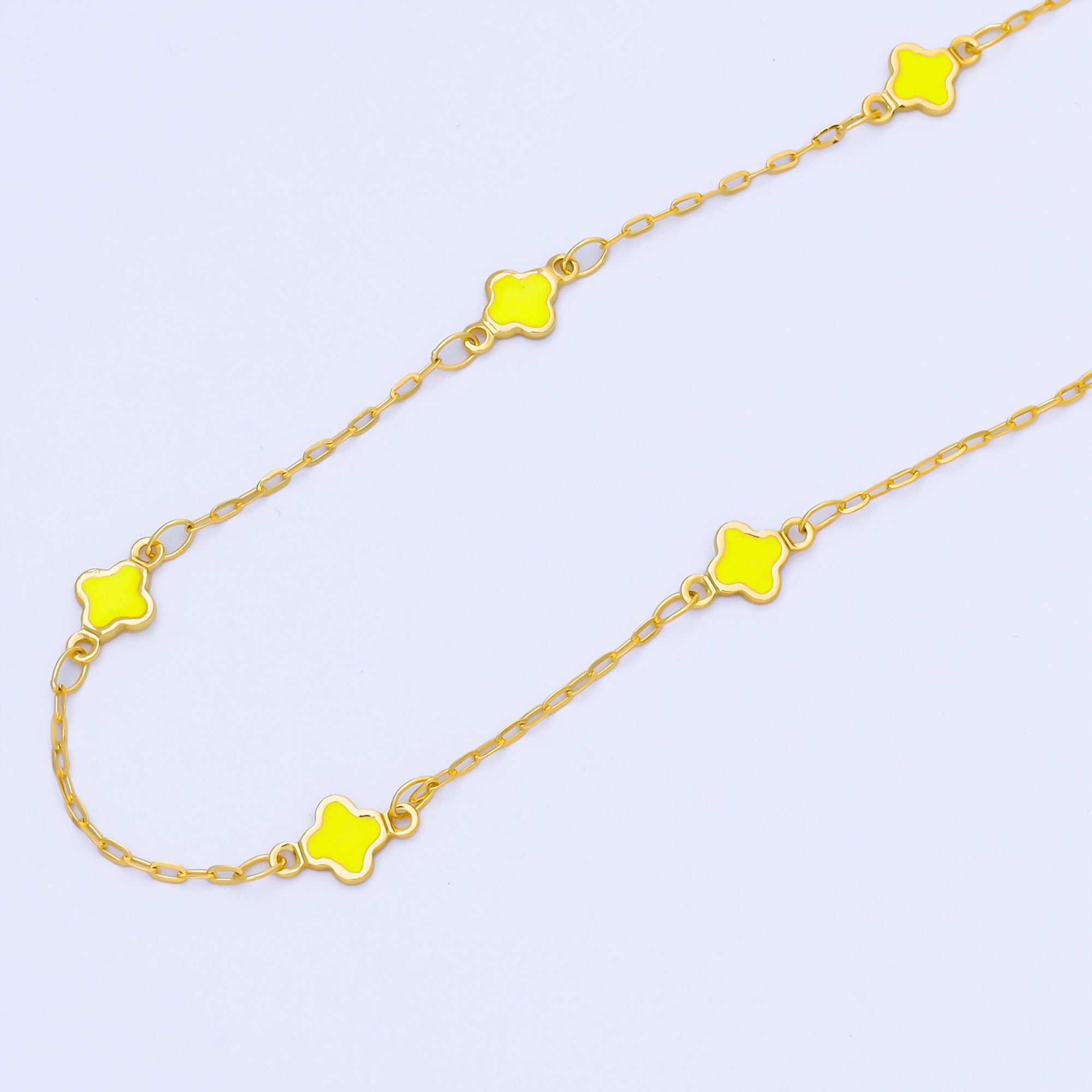 24K Gold Filled Red, Blue, Yellow, White Enamel Quatrefoil Paperclip Unfinished Chain by Yard | Roll-2006 ~ Roll-2009