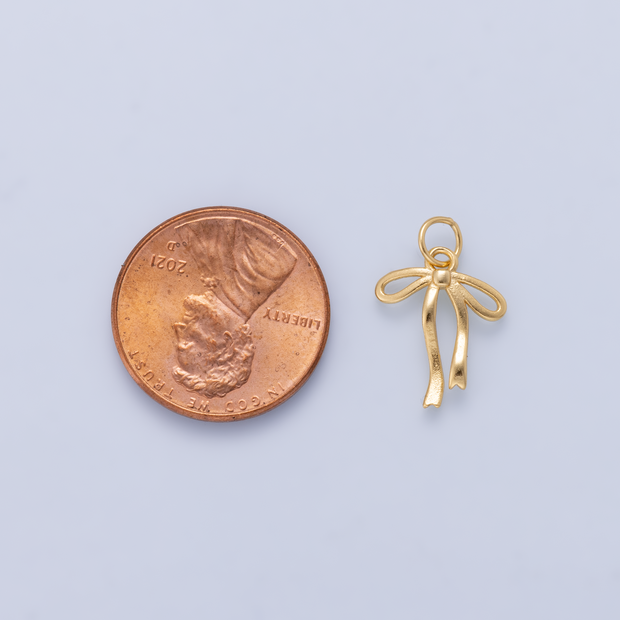 S925 Sterling Silver Gold Matte 14mm Ribbon Bow Charm | SL-00715