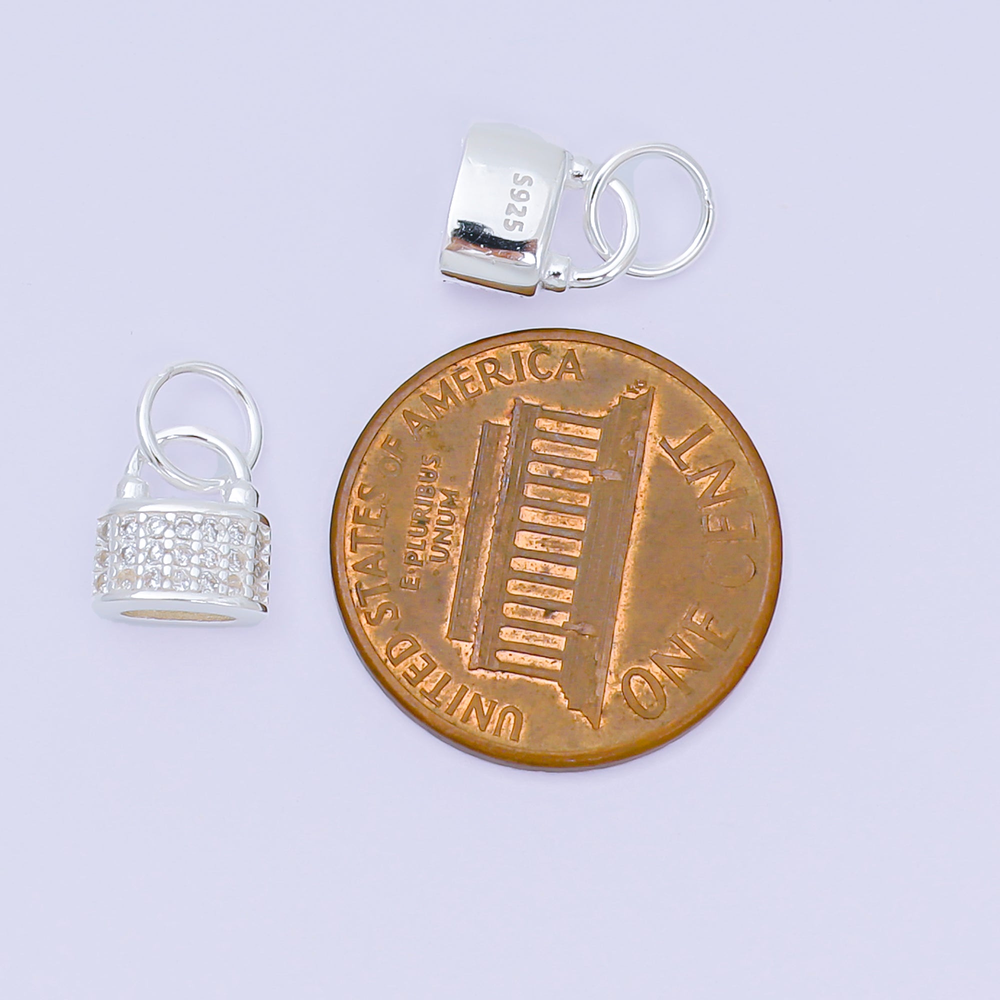 S925 Sterling Silver 8mm Micro Paved CZ Dainty Padlock Charm | SL-682