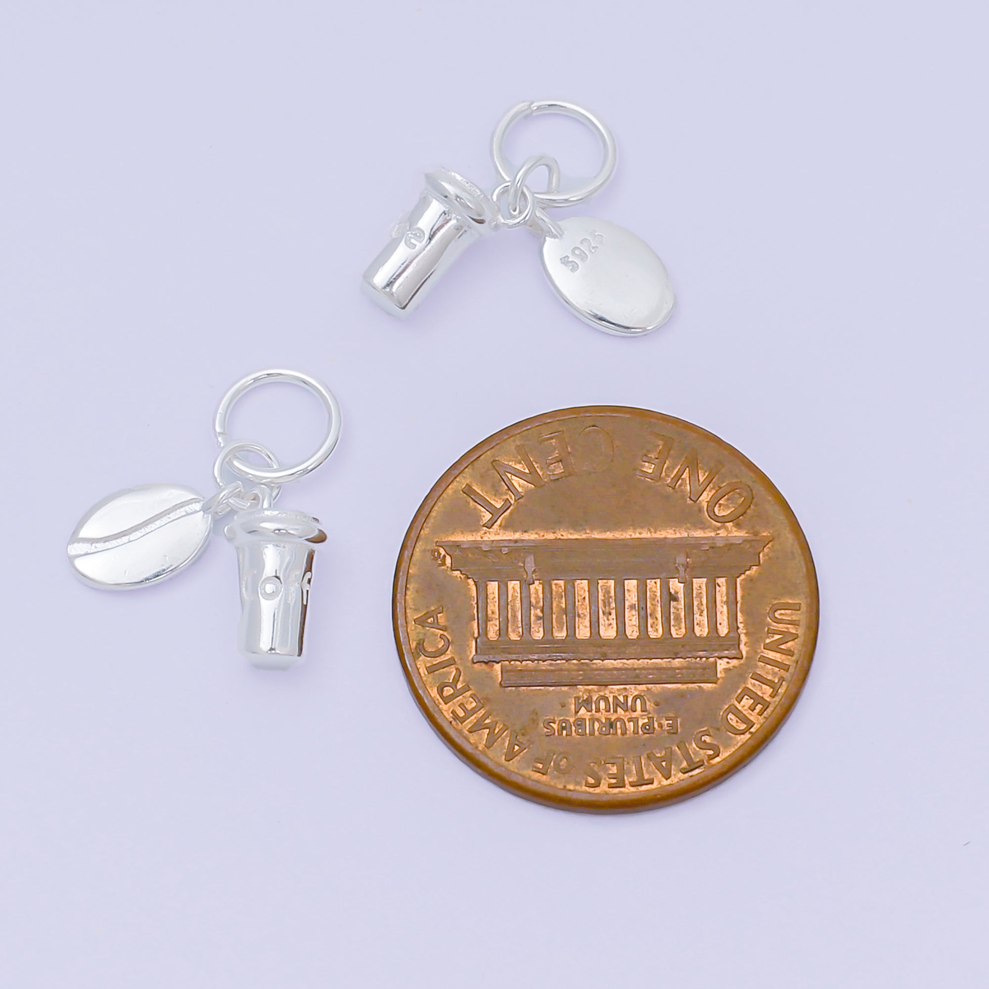 S925 Sterling Silver 9mm Ice Coffee Cup & Coffee Bean Set Charm | SL-684