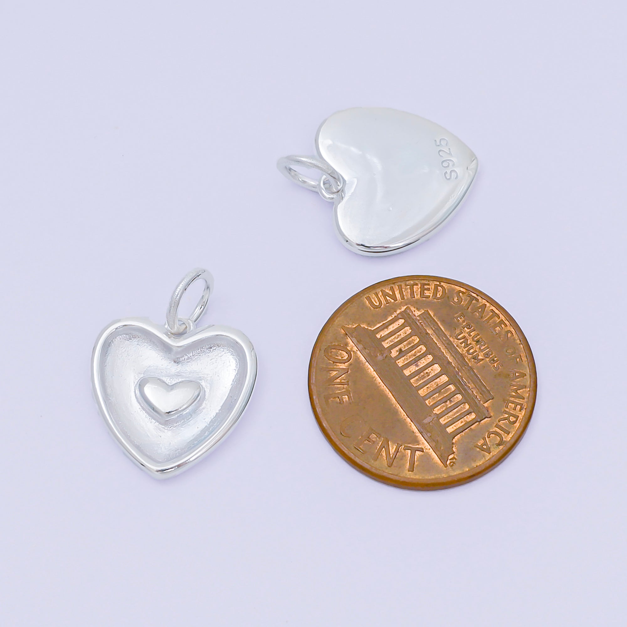 S925 Sterling Silver 14mm Puffed Heart within a Heart Charm | SL-681