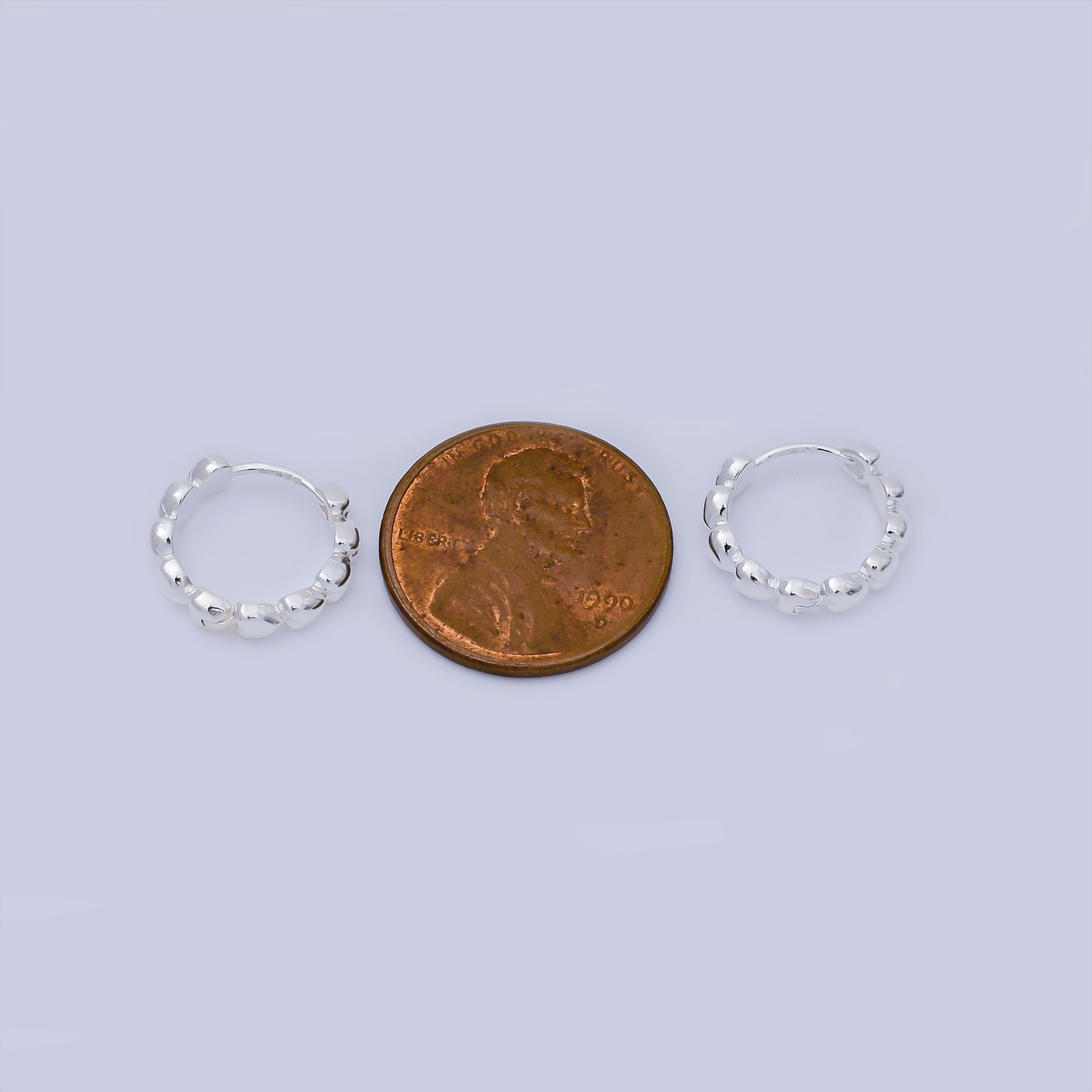 S925 Sterling Silver Tiny Round Linked-Heart Hinged Hoop Earrings | SL-659
