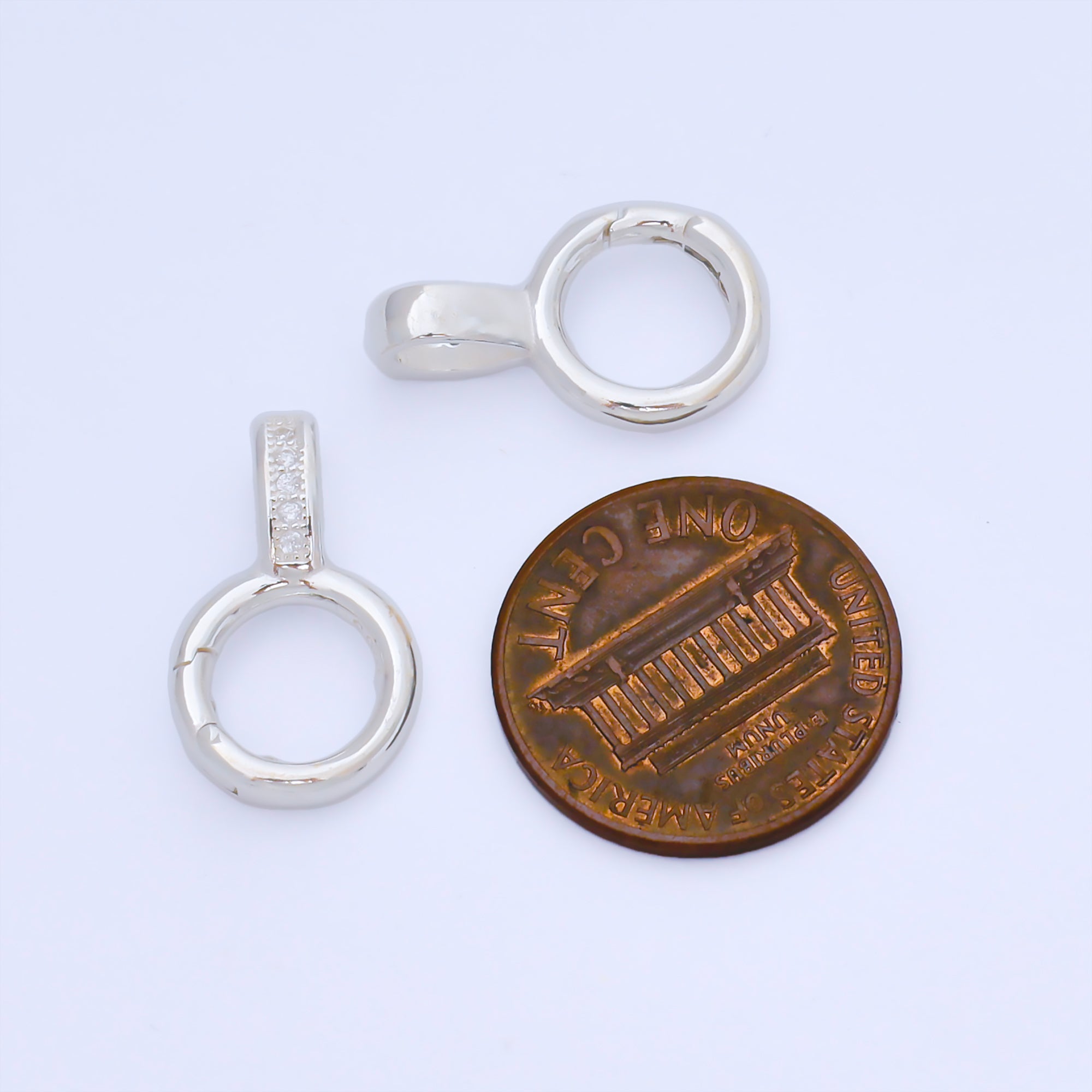 S925 Sterling Silver 19mm Micro Paved CZ Round Push Gate Clasp Open Loop Closure Finding | SL-699