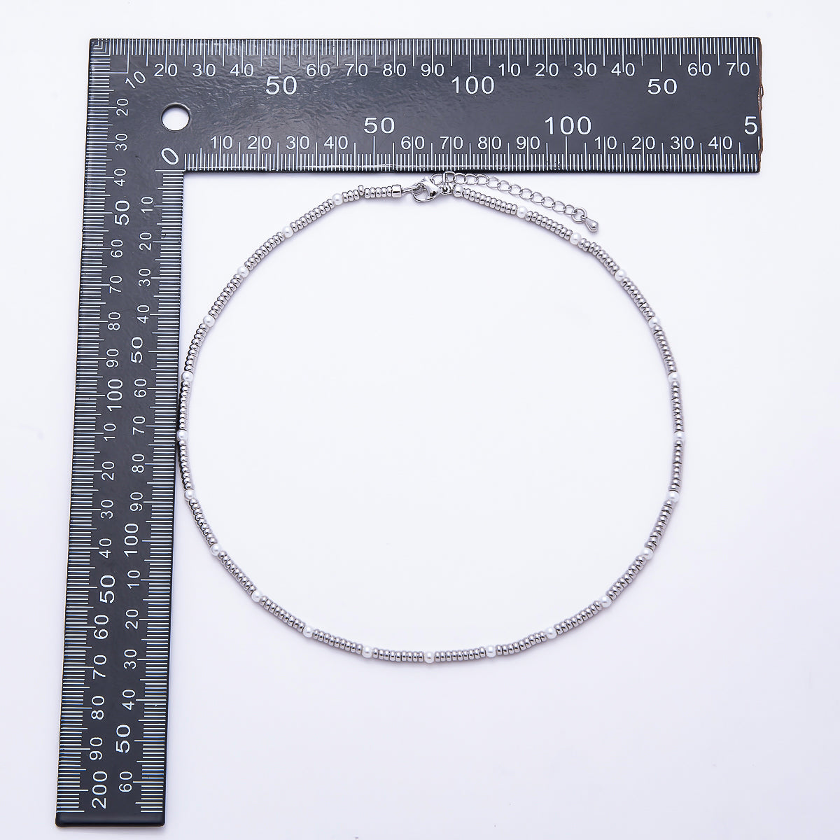 Silver 3mm Shell Pearl Round Ball Bead 16 Inch Choker Necklace | WA-00410