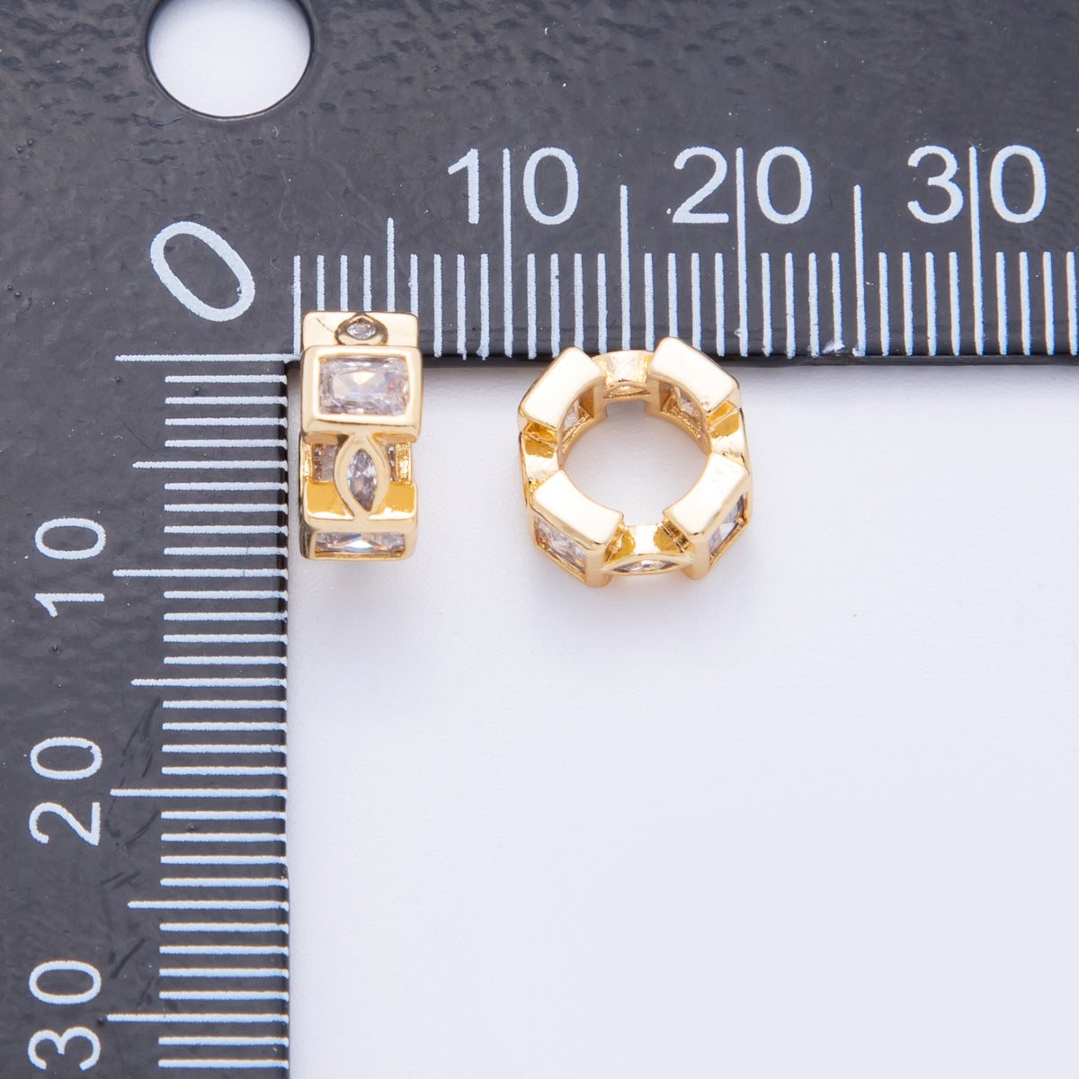 18K Gold Filled Clear CZ Baguette Marquise Geometric Bead Spacer | AF1043