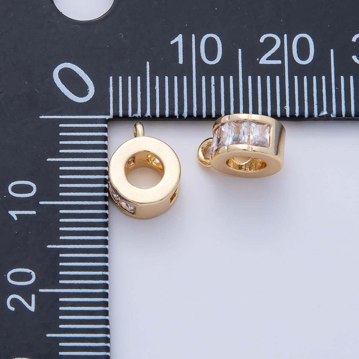 18K Gold Filled 10mm Clear CZ Baguette Rondelle Bead Bail Finding | Z1594