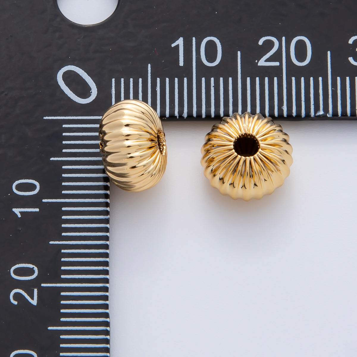 18K Gold Filled 10mm Ribbed Croissant Rondelle Bead in Gold & Silver | B348