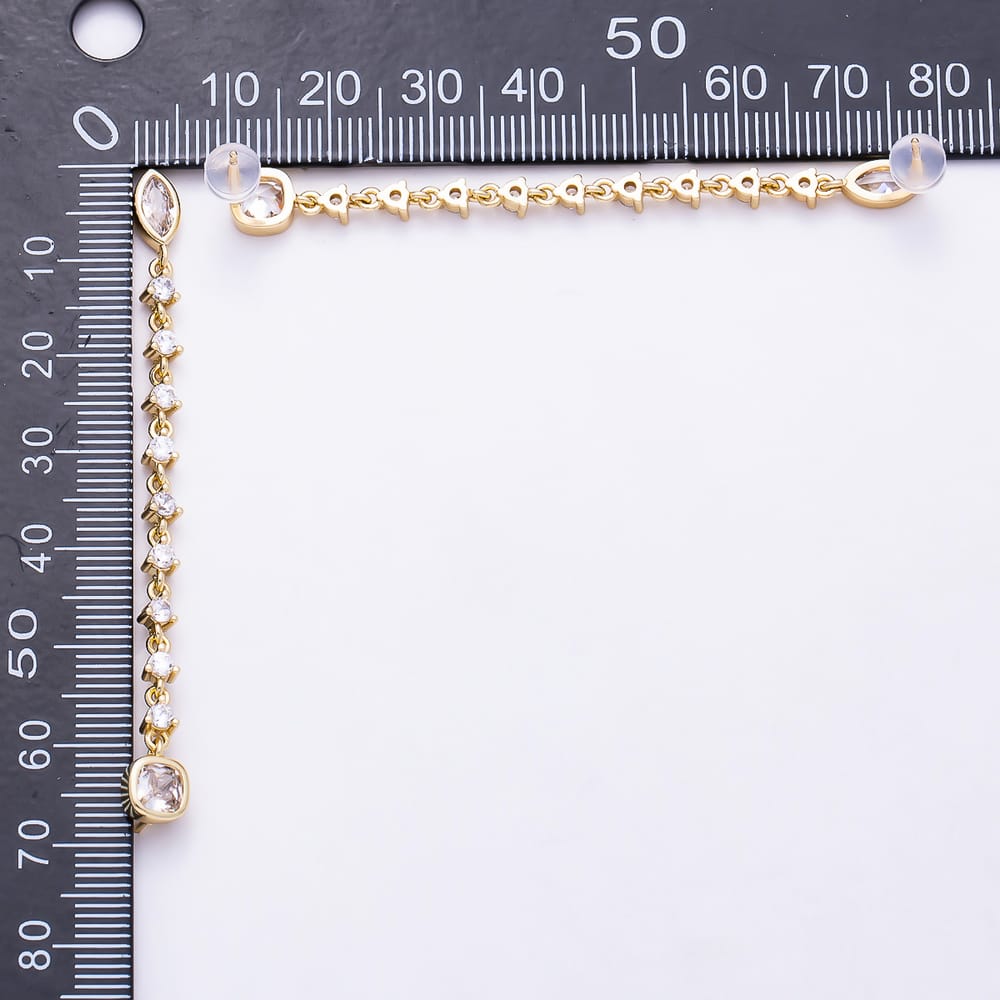 16K Gold Filled 66mm Cushion & Marquise CZ Double Piercing Tennis Chain Link Stud Earrings | Earrings-00917