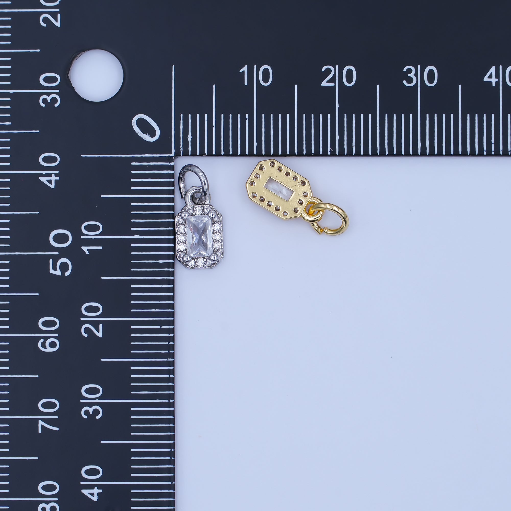 24K Gold Filled Baguette Micro Paved CZ Charm in Gold & Silver | E024