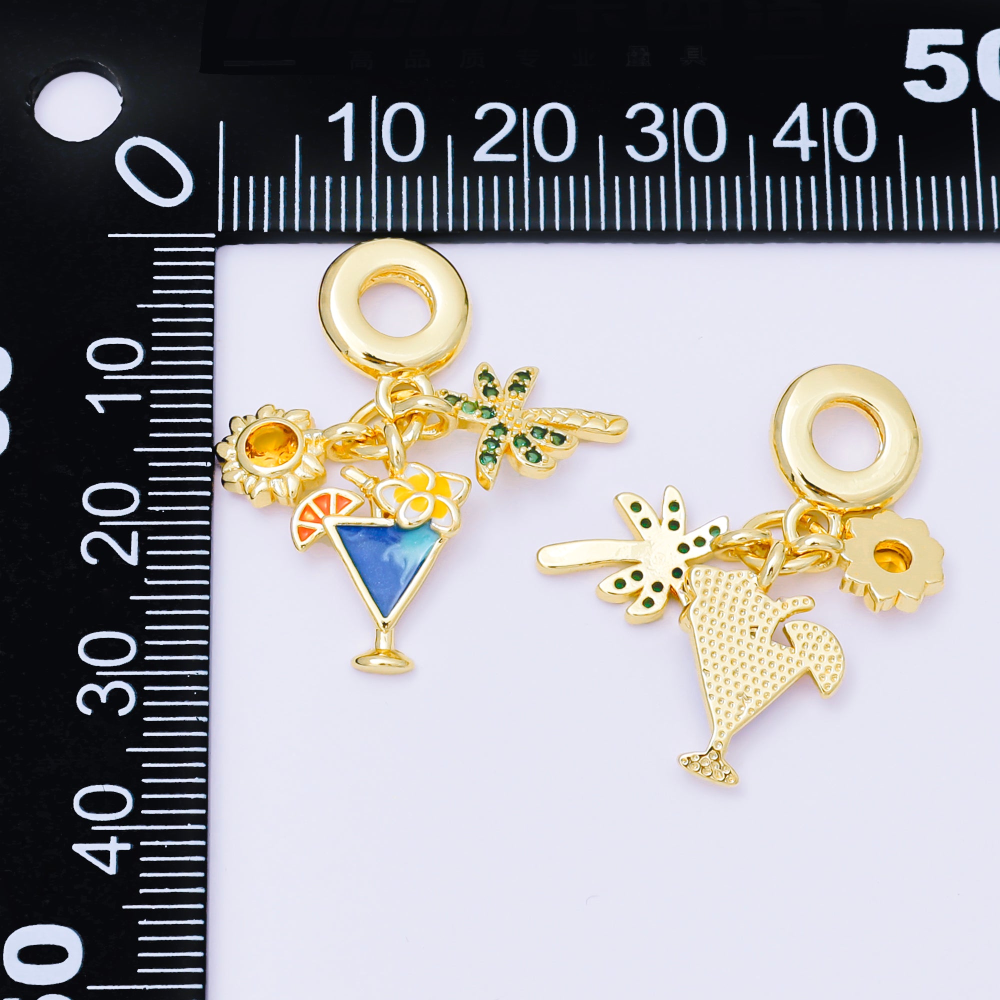 24K Gold Filled Palm Tree Martini Sun Summer Drop Rondelle Charm | AC1653