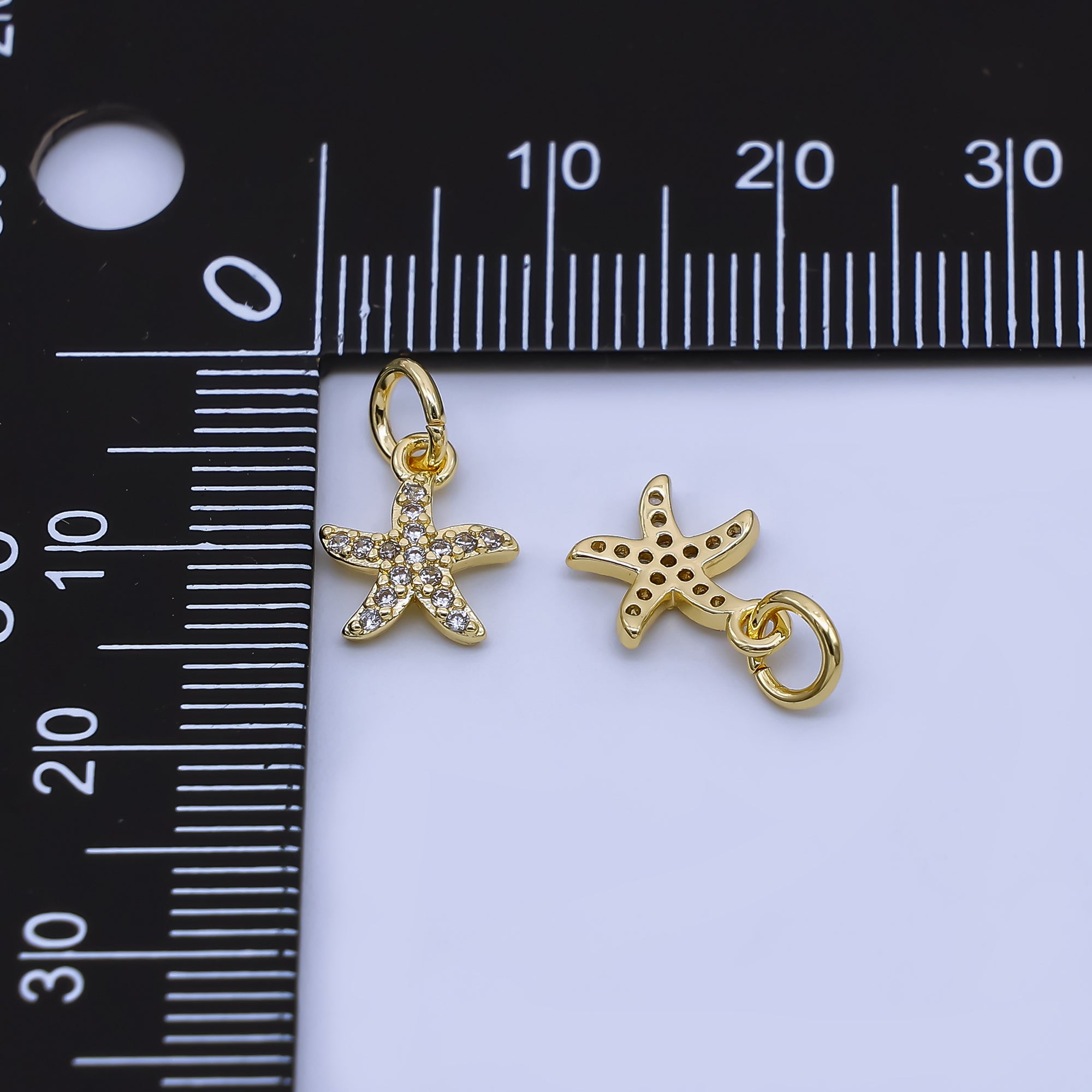 24K Gold Filled 10mm Micro Paved CZ Starfish Charm | AJ478