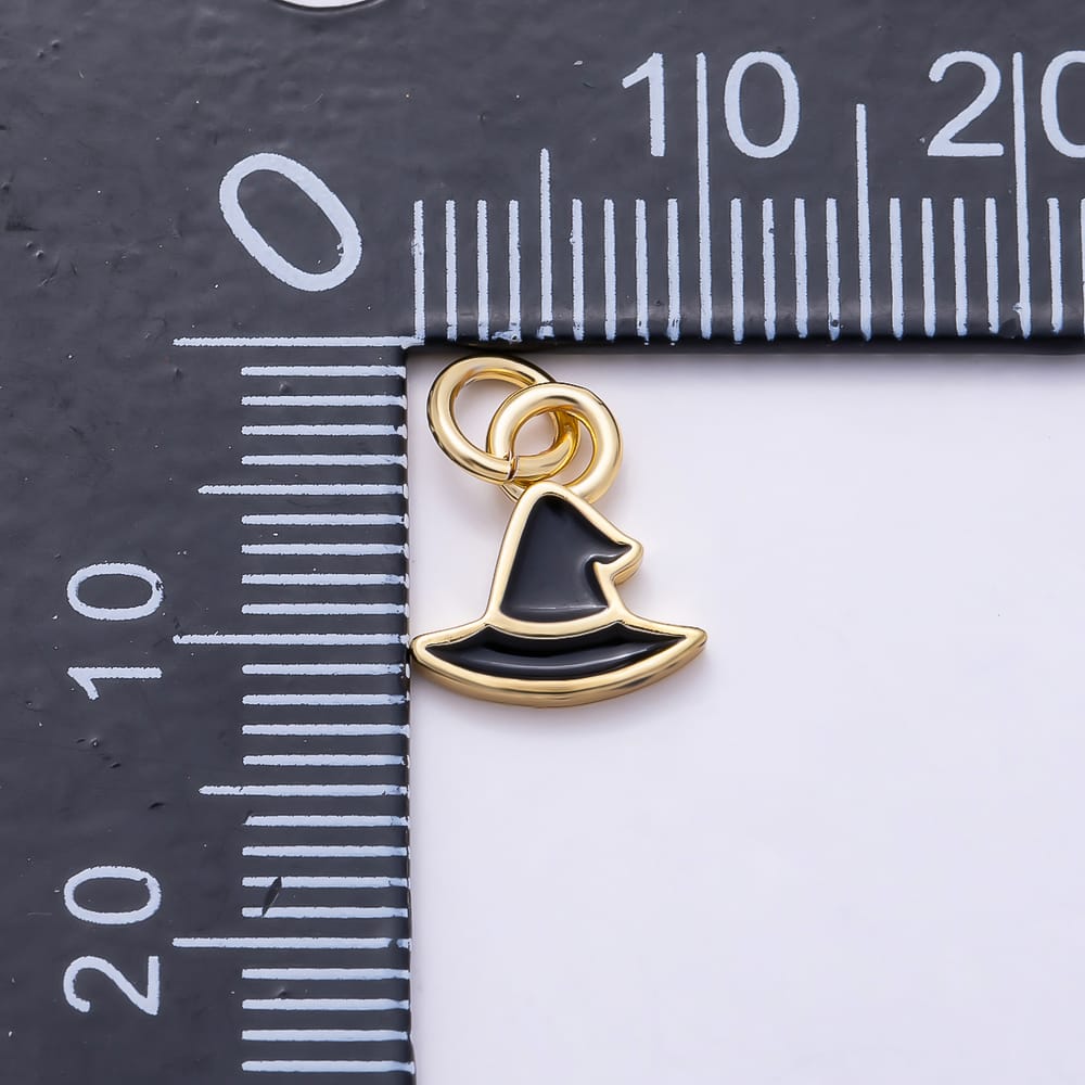 16K Gold Filled 10mm Black Enamel Witch Hat Mini Charm | Charms-02032