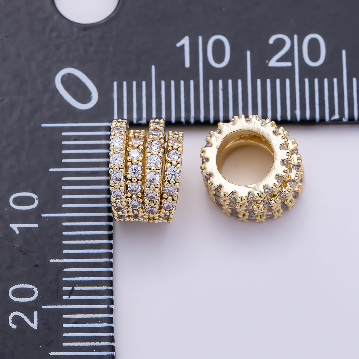 16K Gold Filled 10mm Clear Micro Paved CZ Multiple Band Bead | Beads-00537