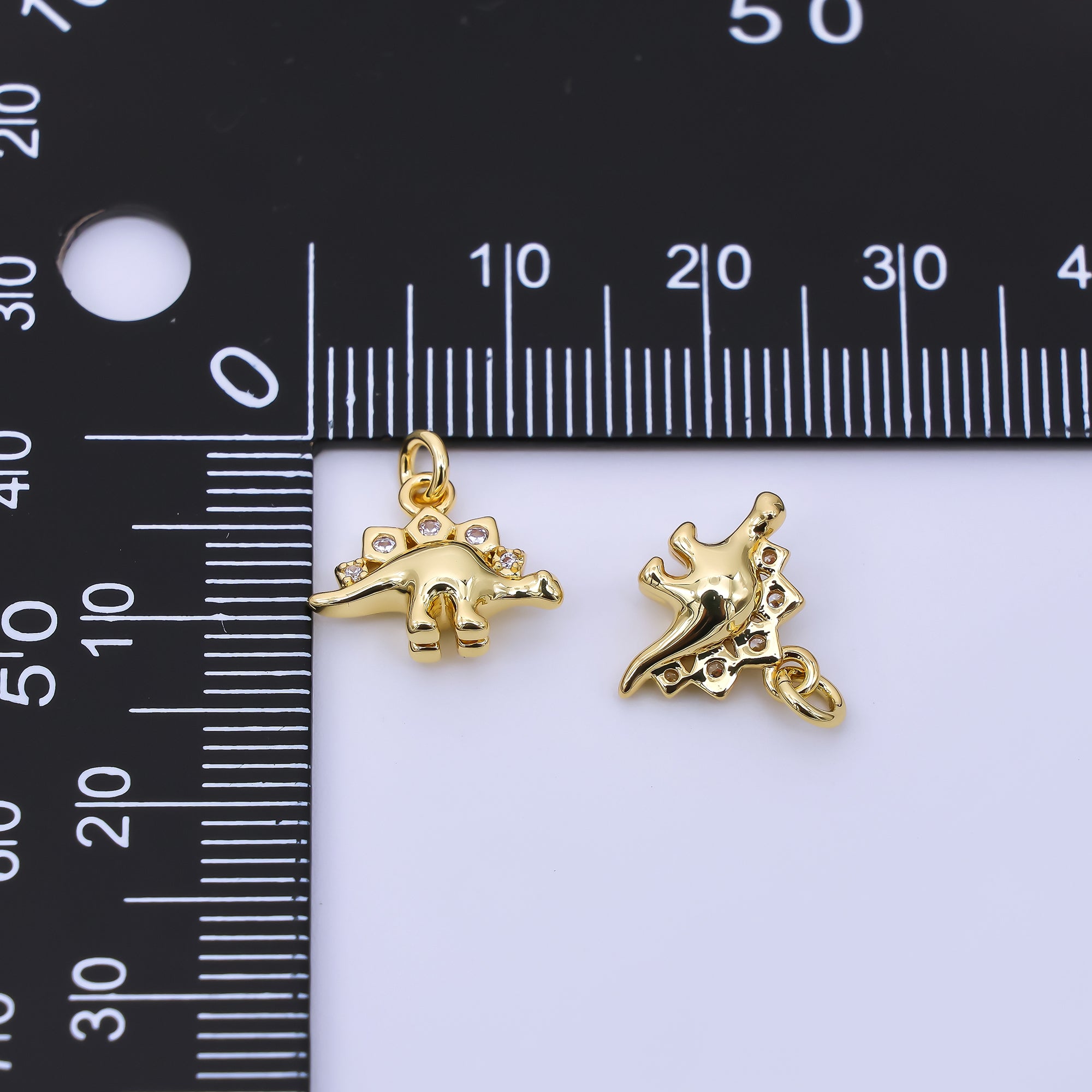 24K Gold Filled 10mm Micro Paved CZ Monstrous Lizard Stegosaurus Dinosaur Charm | AJ397