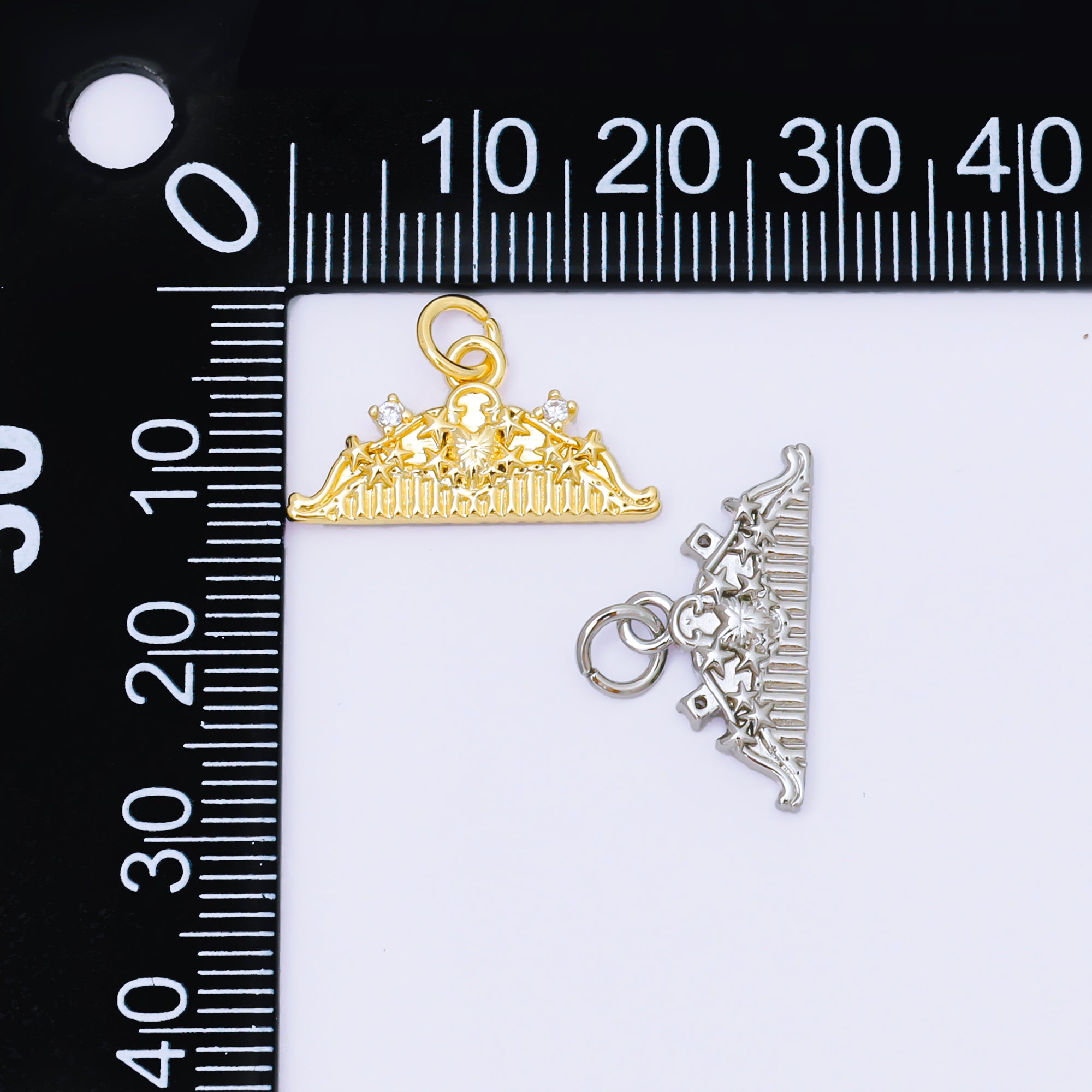 24K Gold Filled 10mm Twin Round CZ Lovely Tiara Charm in Gold & Silver | AF1251