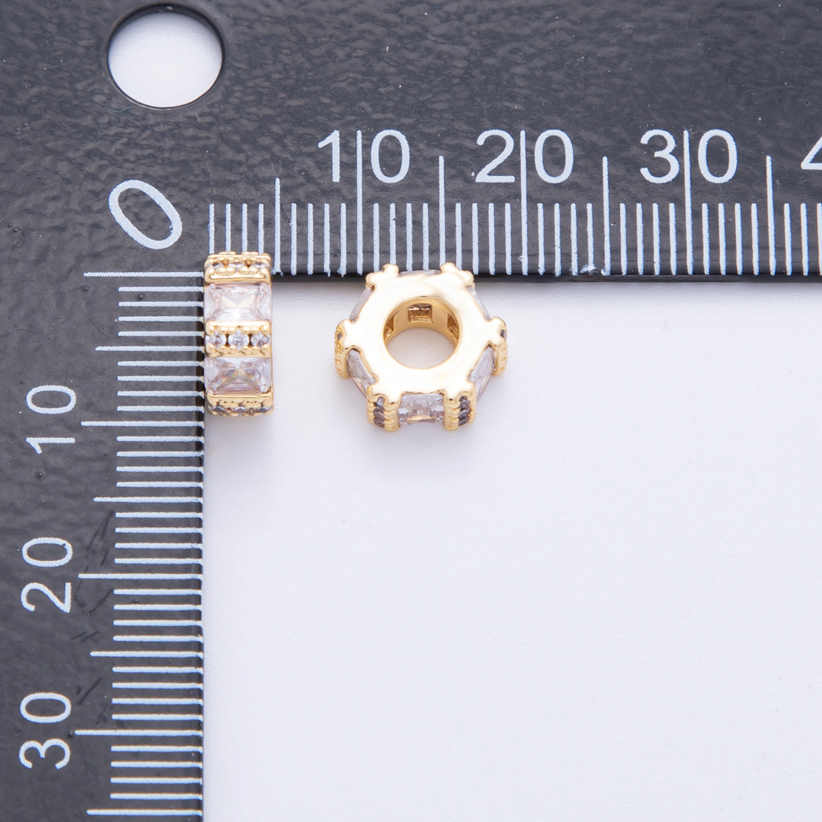 18K Gold Filled Clear CZ Baguette Micro Paved Rondelle Bead Spacer | AF1036