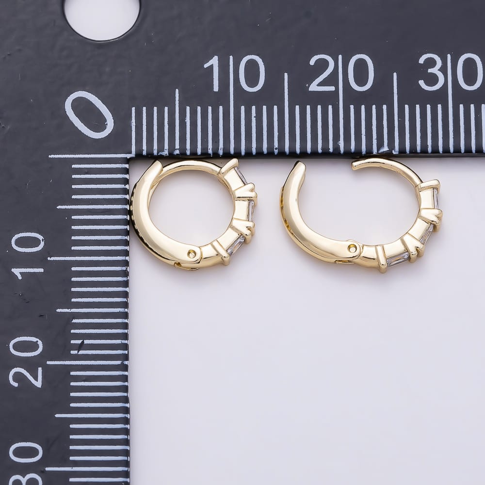 14K Gold Filled 11mm Clear Baguette CZ Lined Cartilage Huggie Earrings | Earrings-01136