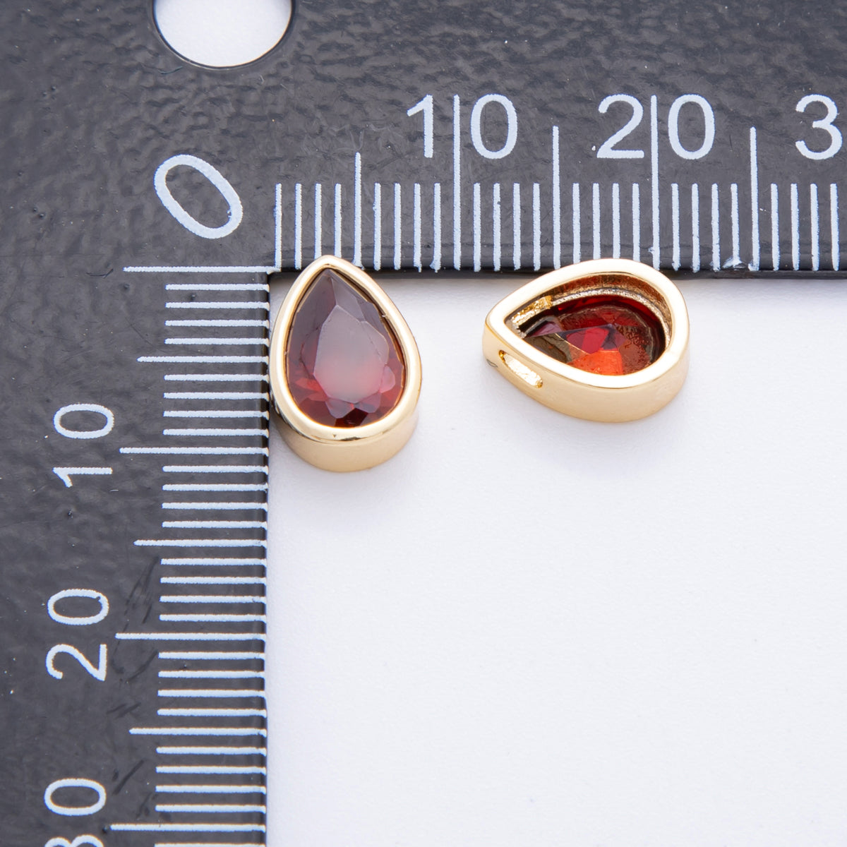 18K Gold Filled Clear, Red, Green, Pink CZ Teardrop Bezel Bead | AF1032