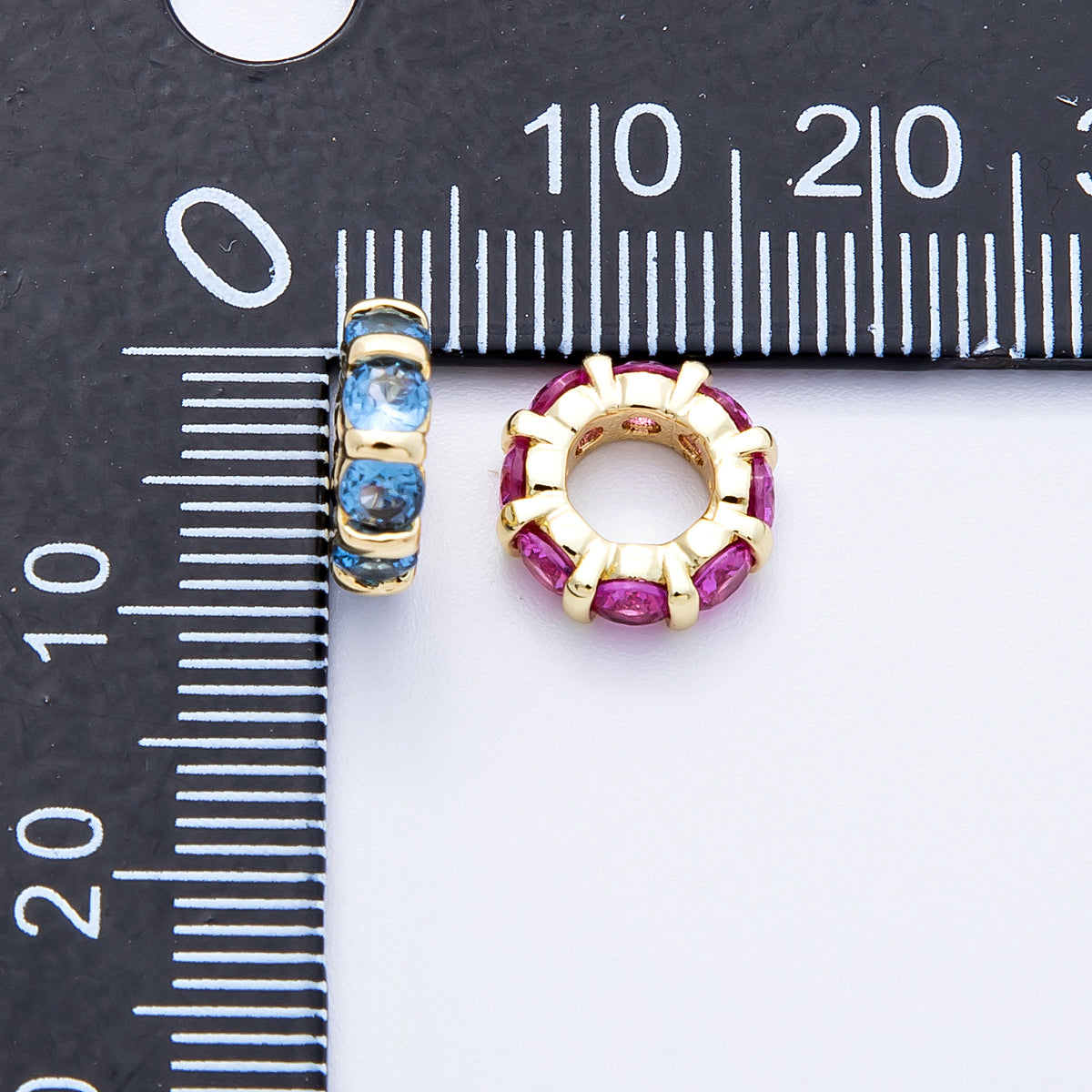 16K Gold Filled 10.5mm Personalized Birthstone Micro Paved Round CZ Rondelle Spacer Set | Beads-00113 - Beads-00124