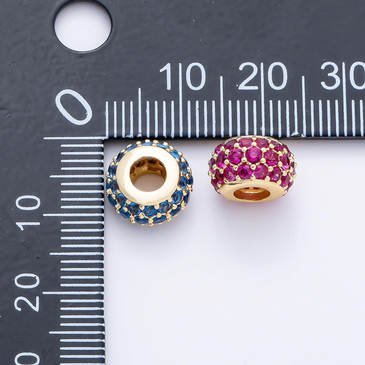 16K Gold Filled 10.5mm Micro Paved CZ Chubby Rondelle Bead | Beads-00387 ~ Beads-00398