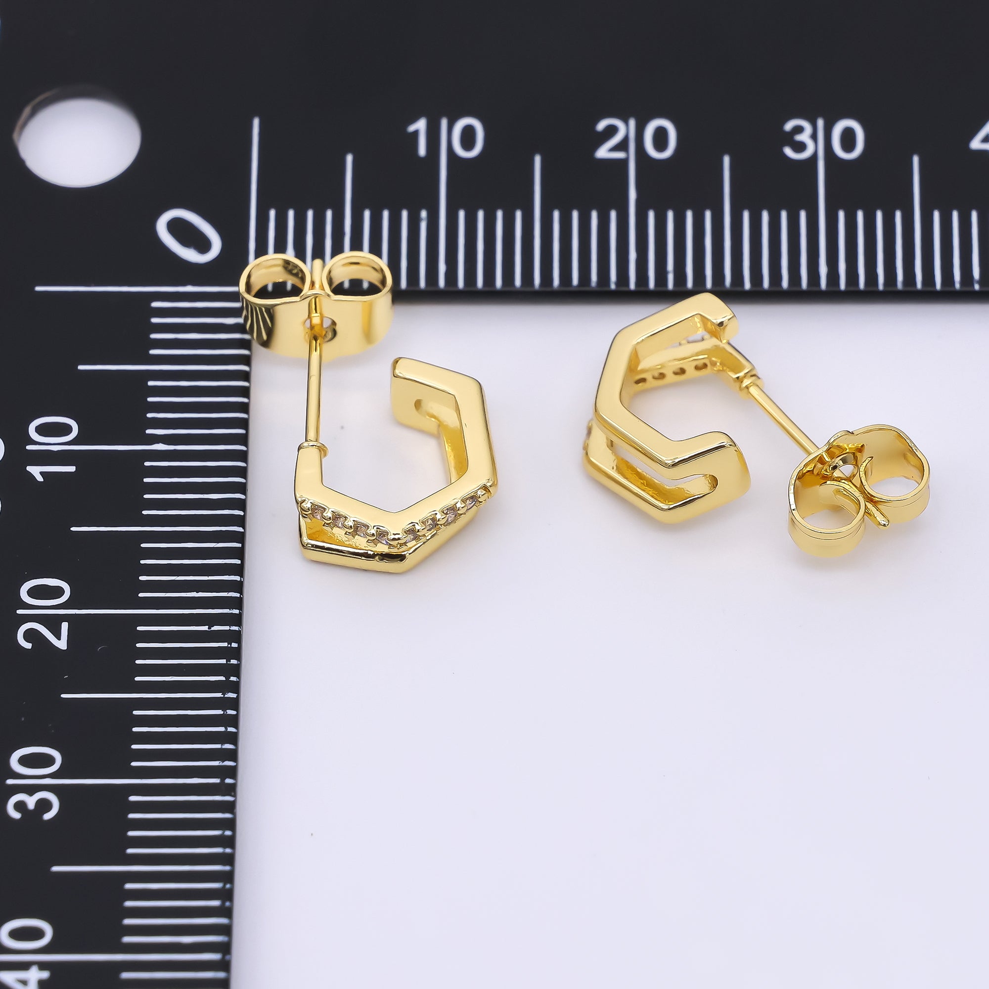 24K Gold Filled 10.5mm Micro Paved CZ Edged Claw Cartilage C-Shaped Hoops Earrings | AI462