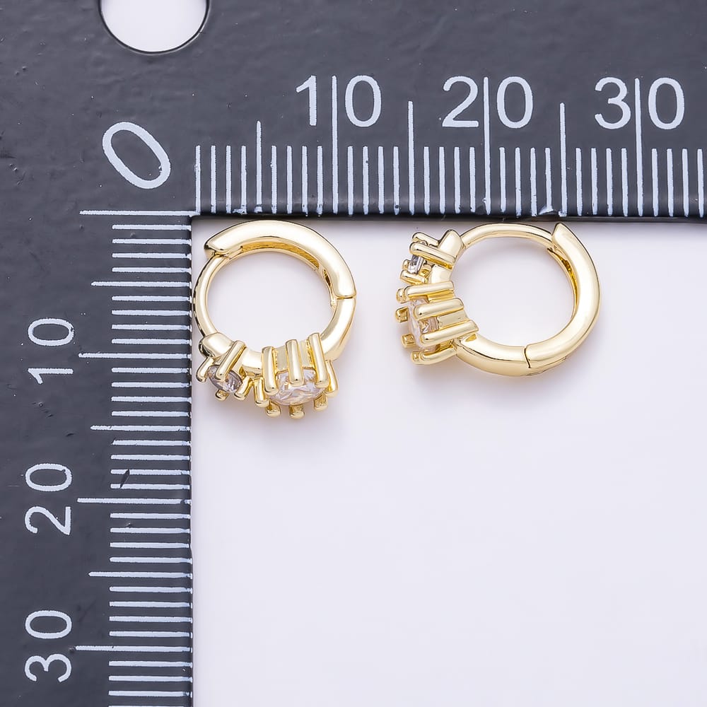 16K Gold Filled 10.5mm Clear CZ Round Double Solitaire CZ Cartilage Huggie Earrings in Gold & Silver | Earrings-01076 Earrings-01077
